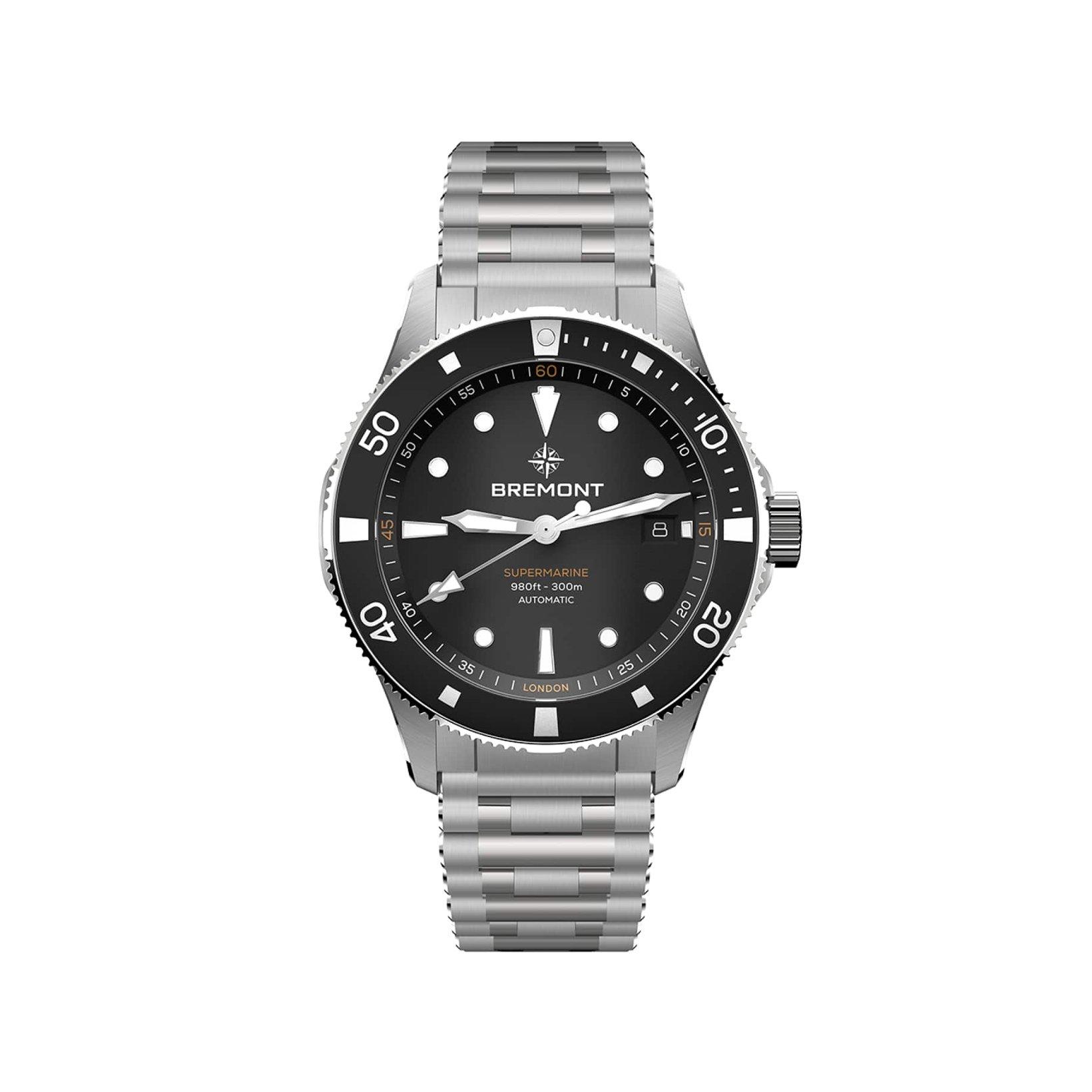 Bremont Supermarine Supermarine 300m Date Automatic 40 mm Stainless Steel Watch  Black Dial  Stainless Steel Bracelet
