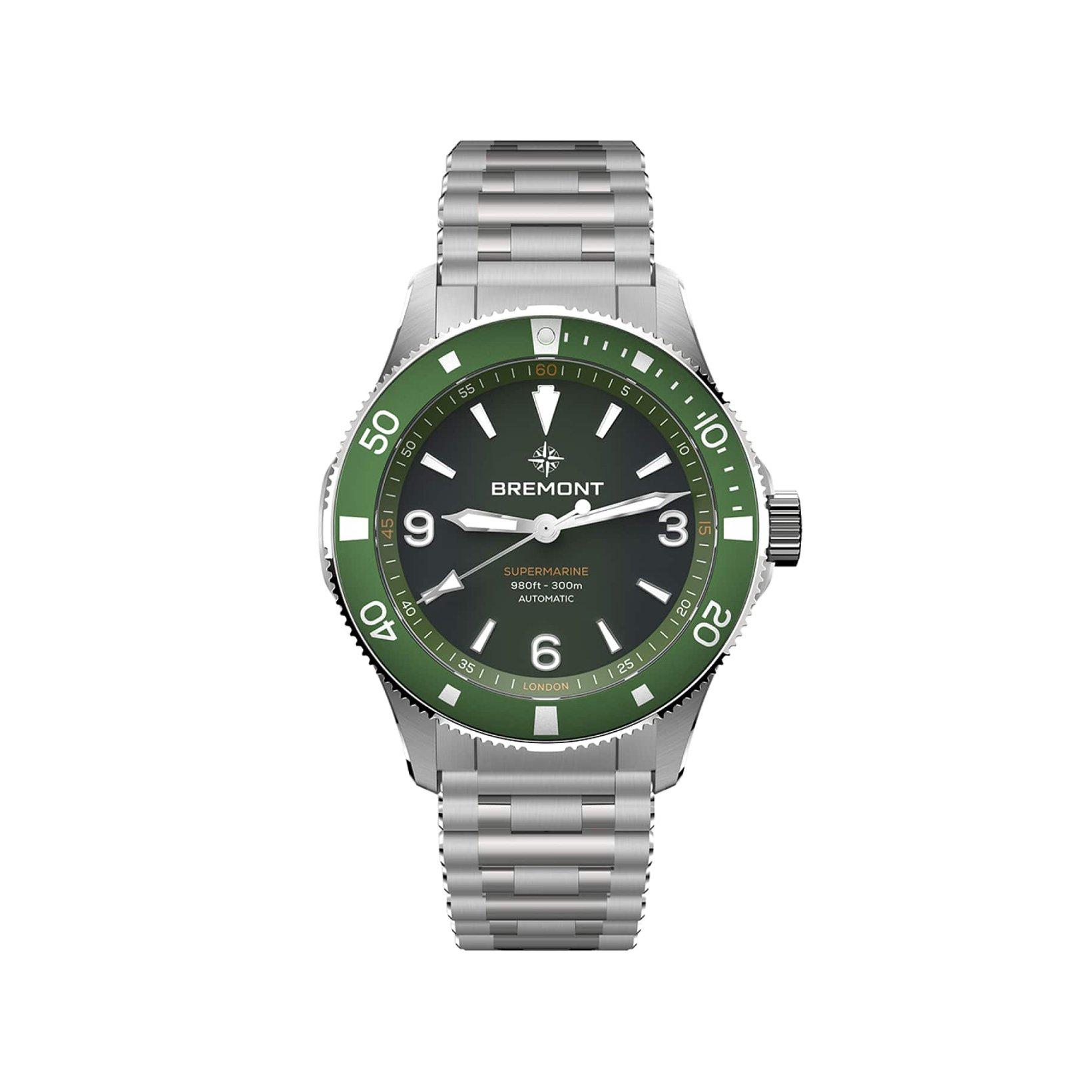 Bremont Supermarine Supermarine 300m Automatic 40 mm Stainless Steel Watch  Green Dial  Stainless Steel Bracelet