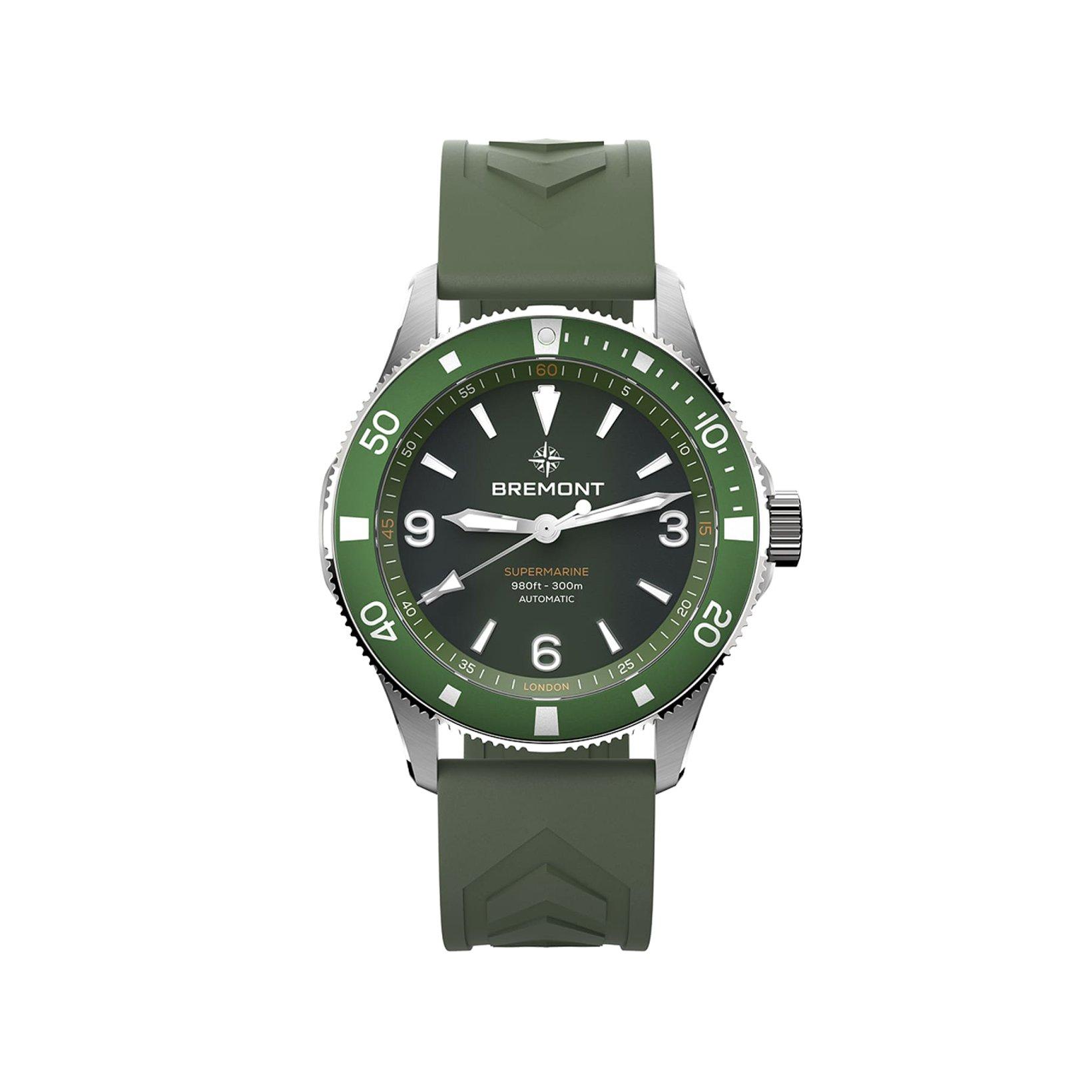 Bremont Supermarine Supermarine 300m Automatic 40 mm Stainless Steel Watch  Green Dial   Rubber Strap