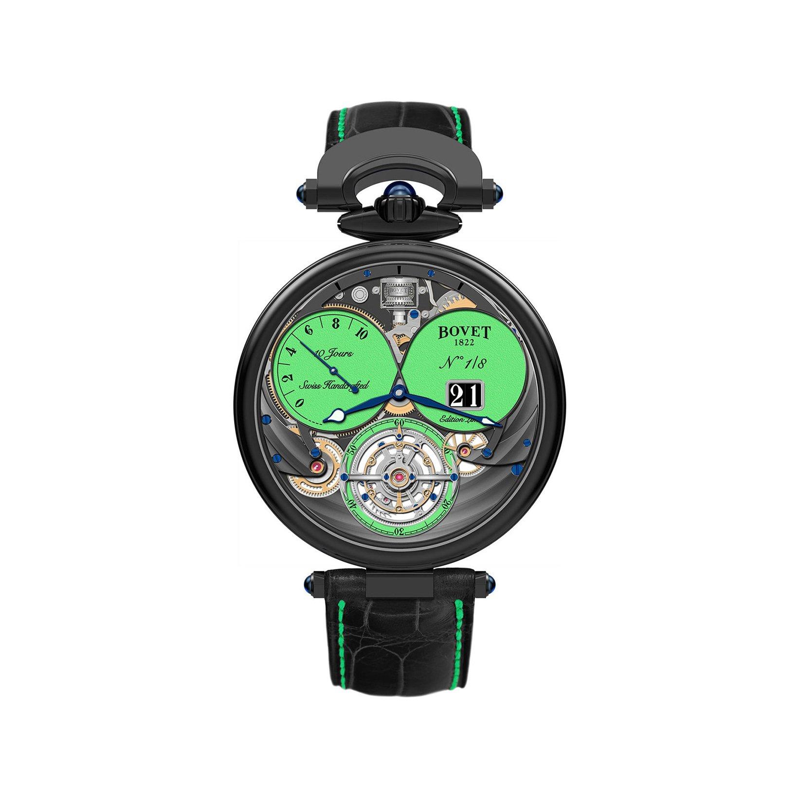 Bovet Fleurier Virtuoso Viii Manual Winding 45 mm Titanium And Pvd Watch  Green Dial   Croco Leather Strap