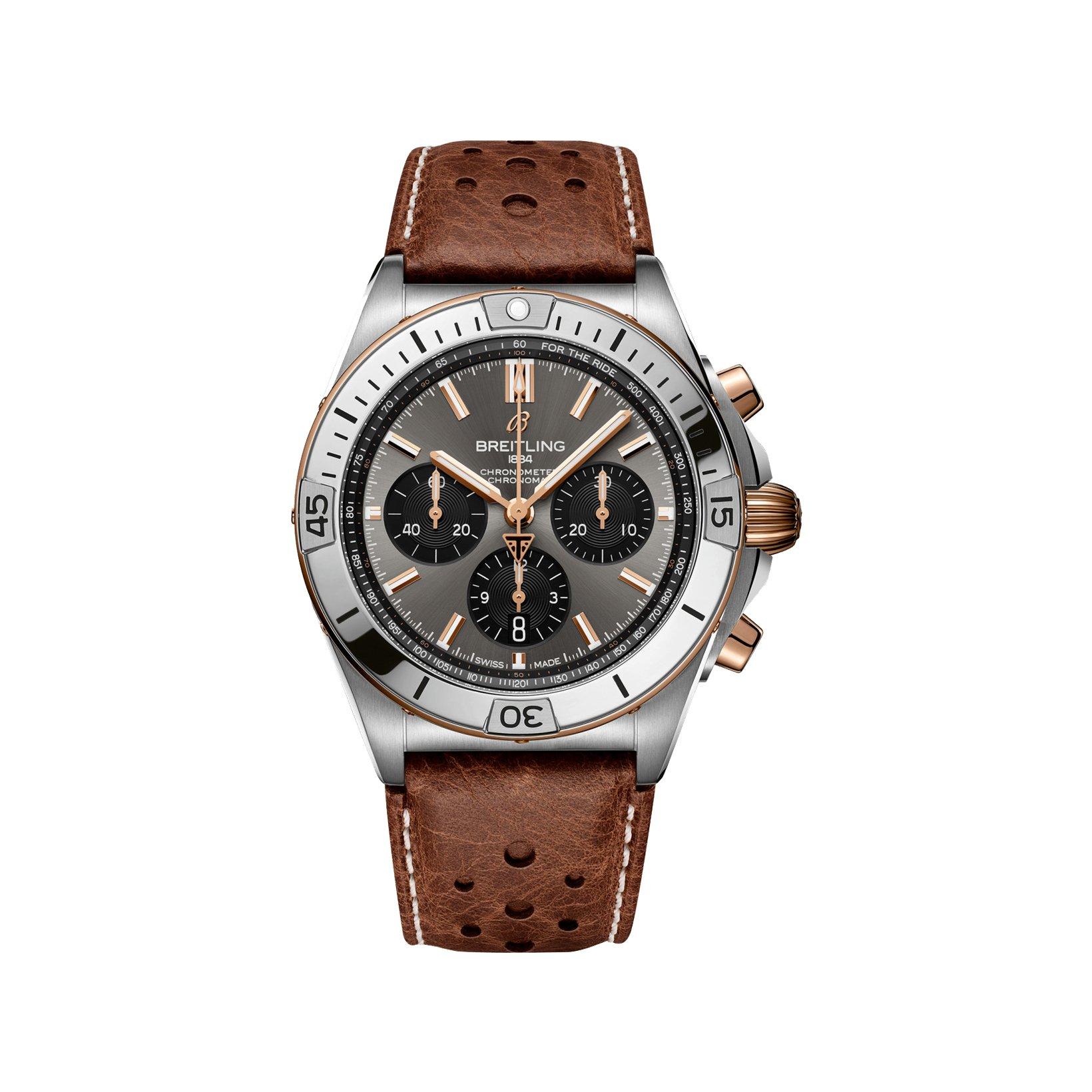 Breitling Chronomat B01 Automatic 42 mm Titanium And Red Gold Watch  Grey Dial   Calf Skin Leather Strap
