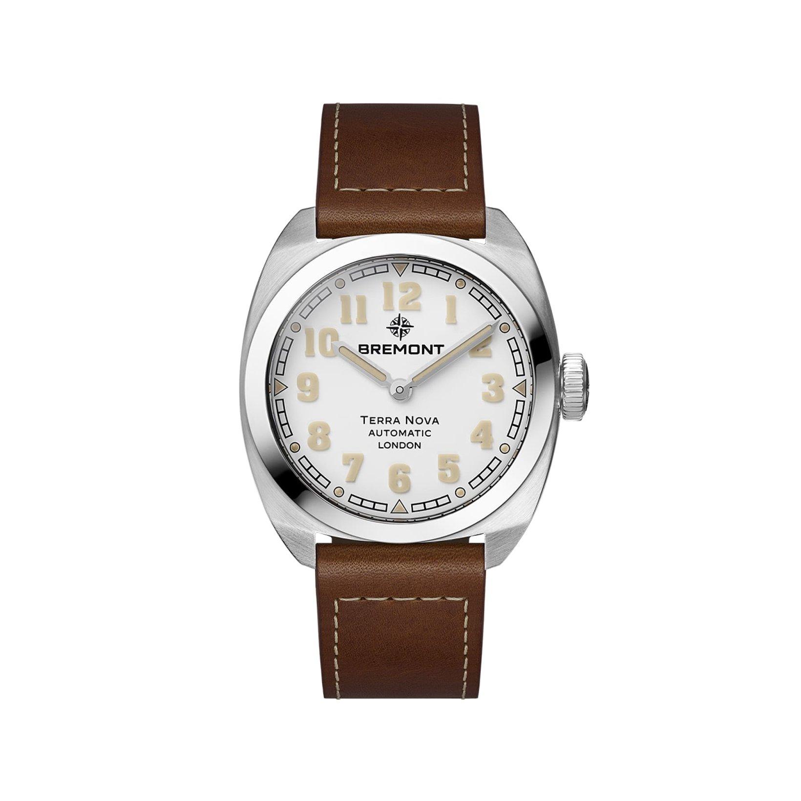 Bremont Terra Nova Terra Nova 38 Automatic 38 mm Stainless Steel Watch  White Dial   Leather Strap