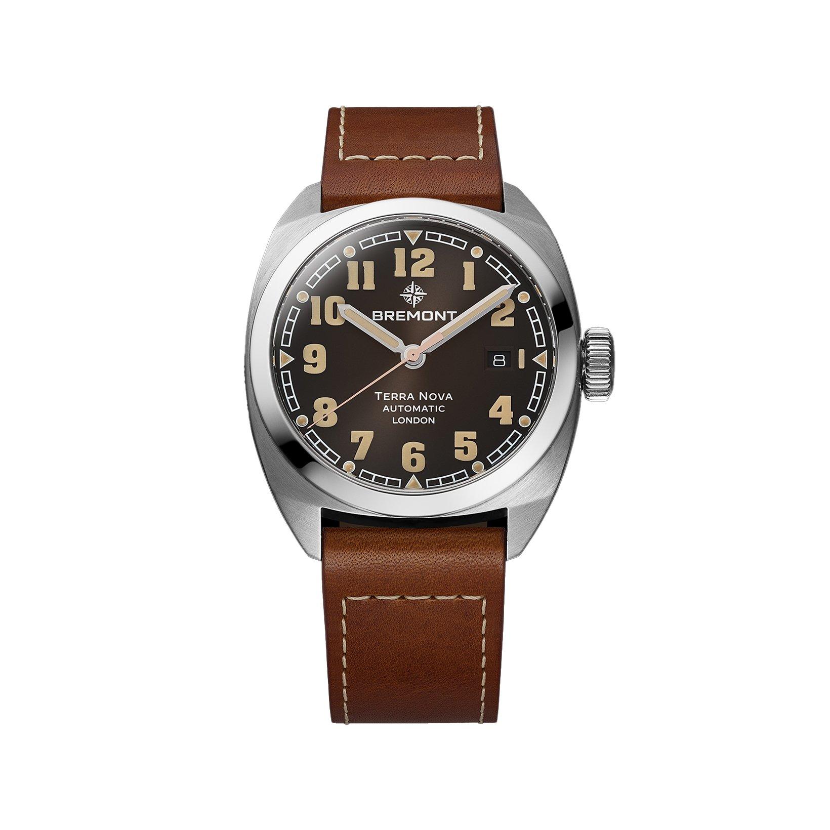 Bremont Terra Nova Terra Nova 40.5 Date Automatic 40 mm Stainless Steel Watch  Black Dial   Calf Skin Leather Strap