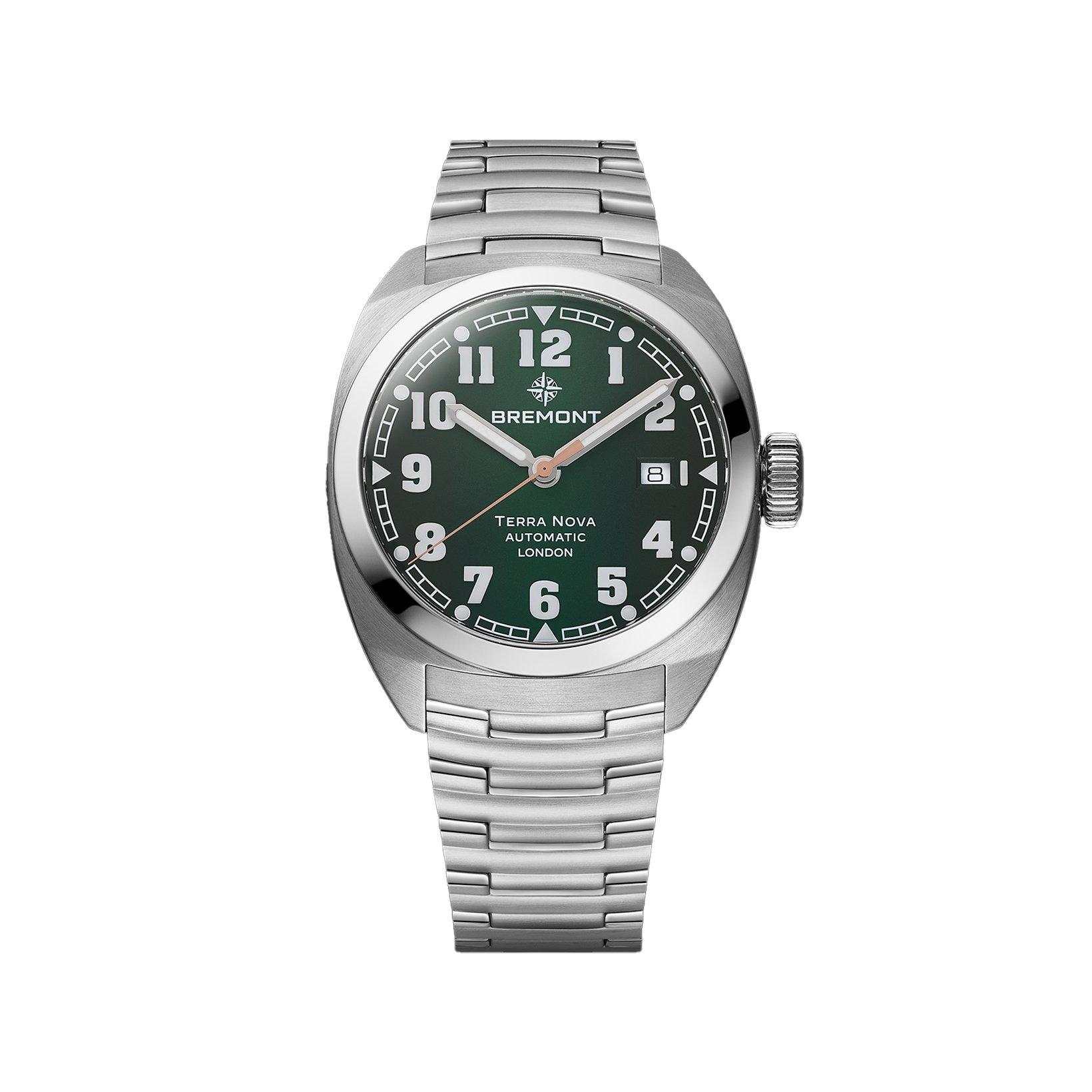 Bremont Terra Nova Terra Nova 40.5 Date Automatic 40.5 mm Stainless Steel Watch  Green Dial  Stainless Steel Bracelet