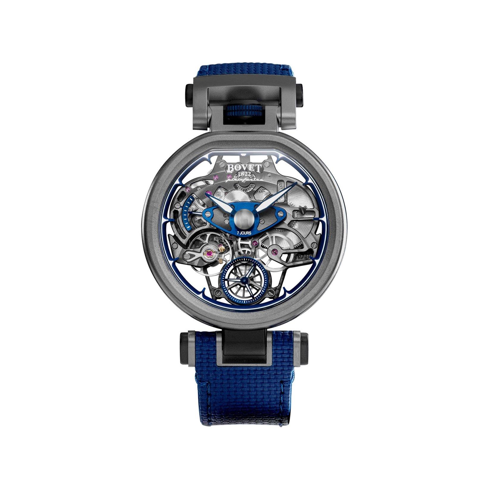 Bovet Fleurier Aperto 1 Manual Winding 42 mm Sandblasted Titanium Watch  Blue Dial   Rubber Strap
