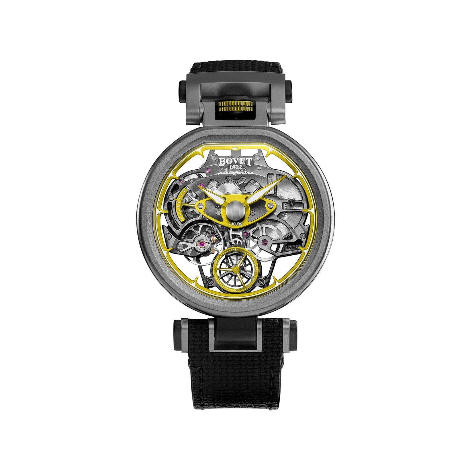 Bovet Fleurier Aperto 1 Manual Winding 42 mm Sandblasted Titanium Watch  Yellow Dial   Rubber Strap