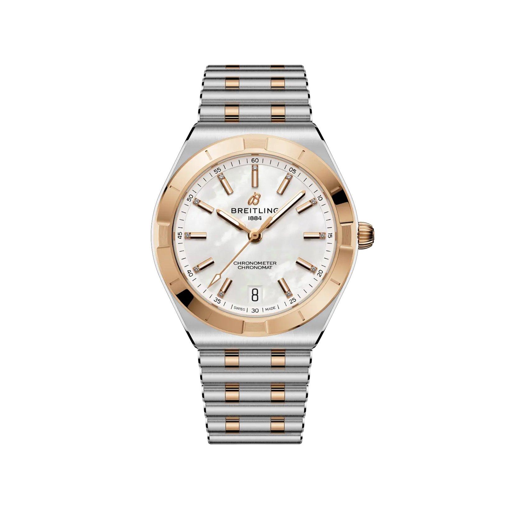 Breitling Chronomat B10 Automatic 36 mm Rose Gold And Stainless Steel Watch  White Dial  Stainless Steel And Rose Gold Bracelet