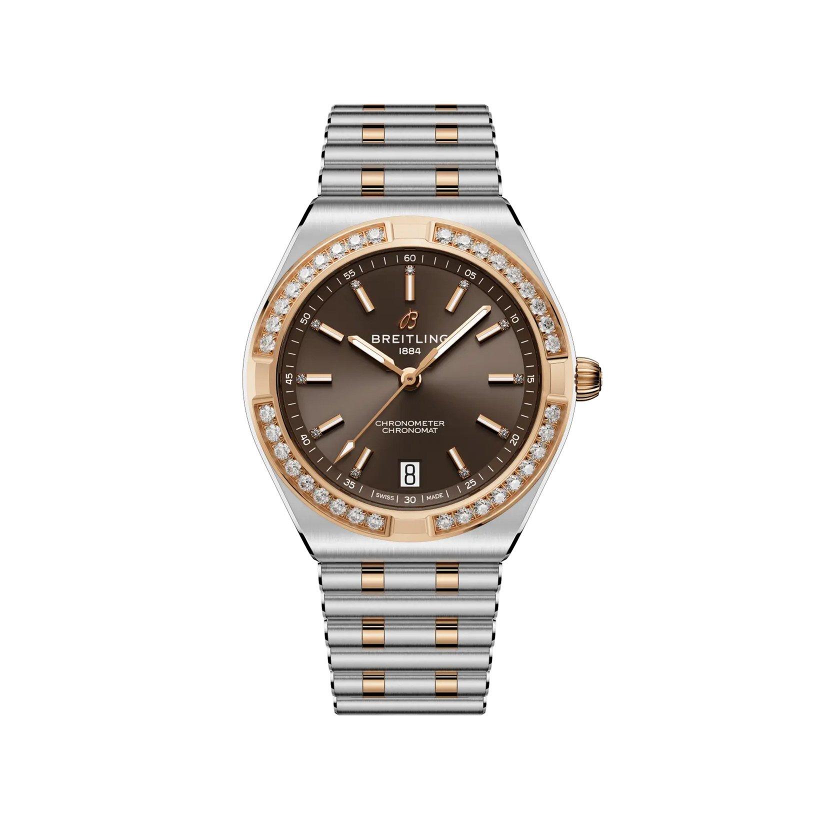Breitling Chronomat B10 Automatic 36 mm Rose Gold And Stainless Steel Watch  Brown Dial  Stainless Steel And Rose Gold Bracelet