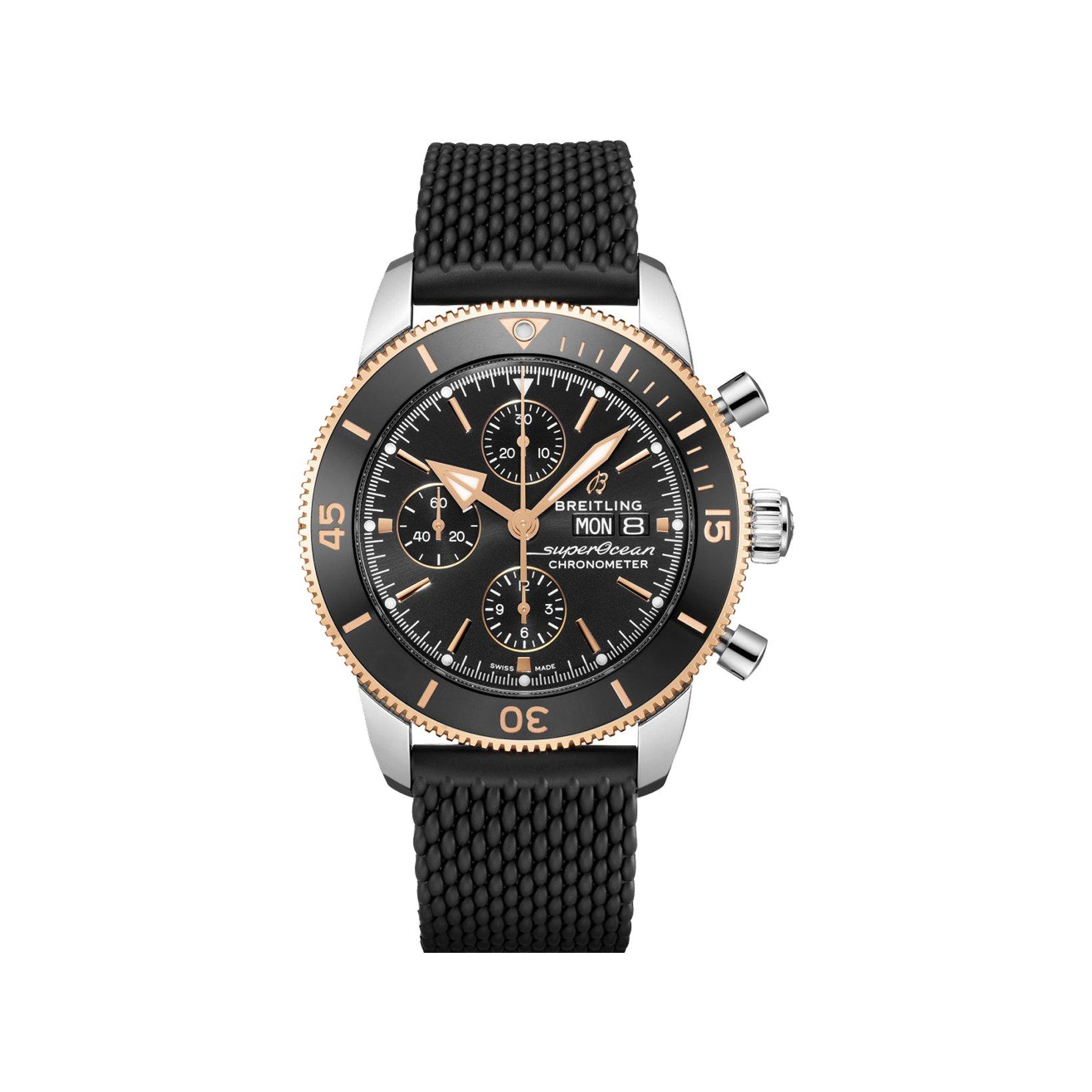 Breitling Superocean B13 Automatic 44 mm Stainless Steel And Red Gold Watch  Black Dial   Rubber Strap