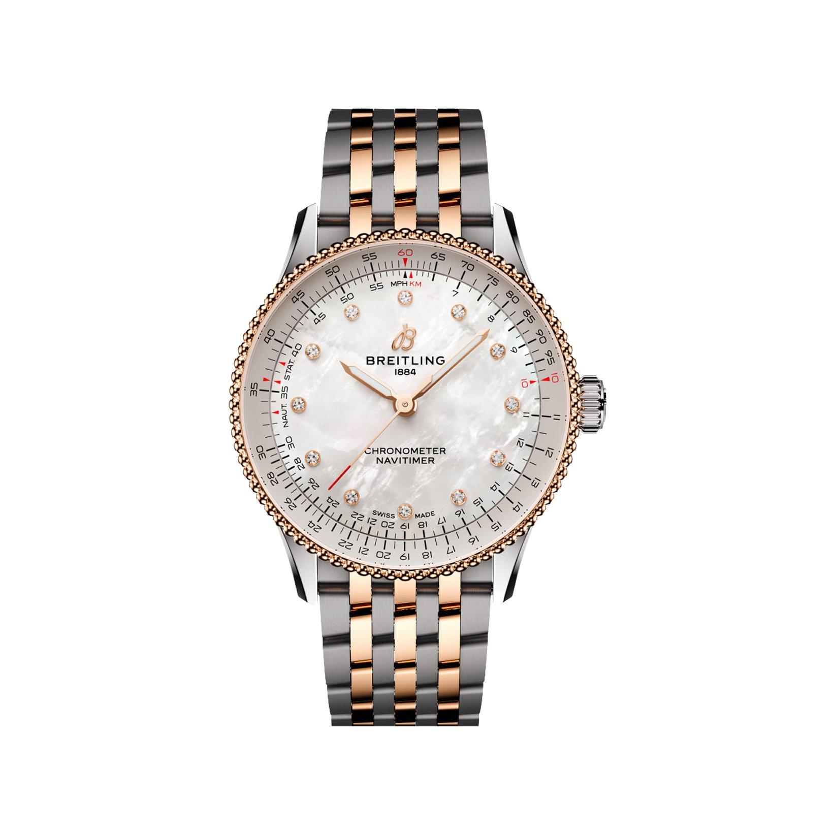 Breitling Navitimer B17 Automatic 36 mm Stainless Steel And Red Gold Watch  White Dial  Stainless Steel And Red Gold Bracelet