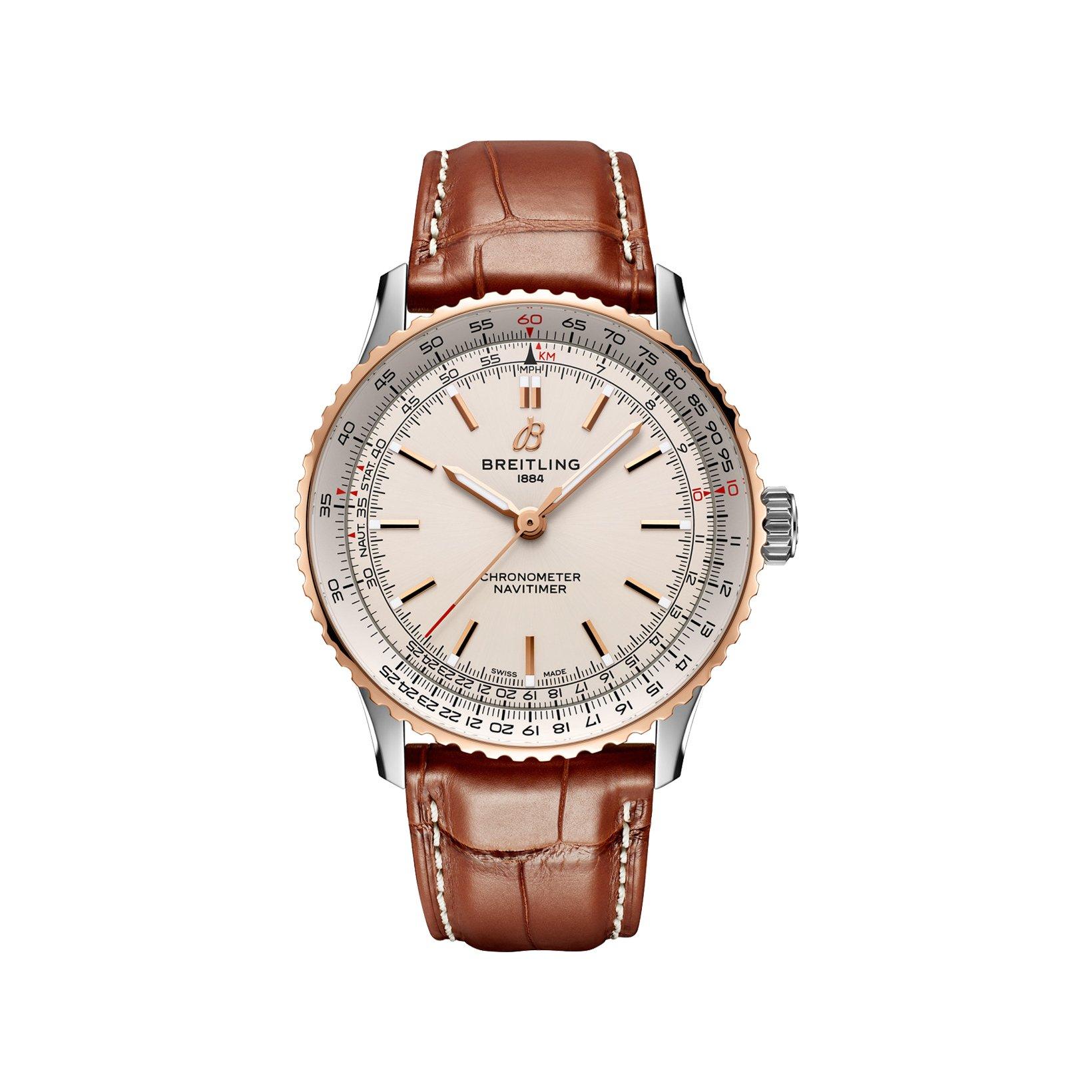 Breitling Navitimer B17 Automatic 41 mm Stainless Steel And Red Gold Watch  White Dial   Alligator Leather Strap