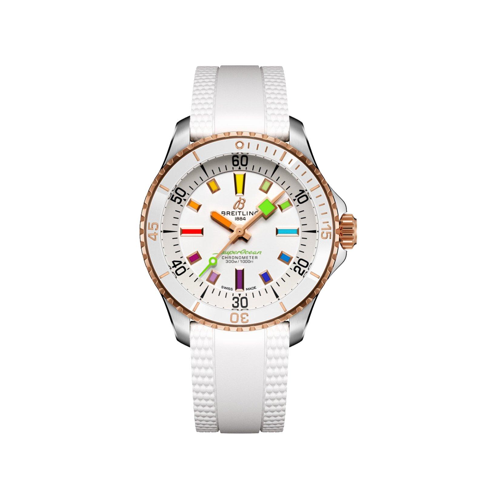 Breitling Superocean B17 Automatic 36 mm Stainless Steel And Red Gold Watch  White Dial   Rubber Strap