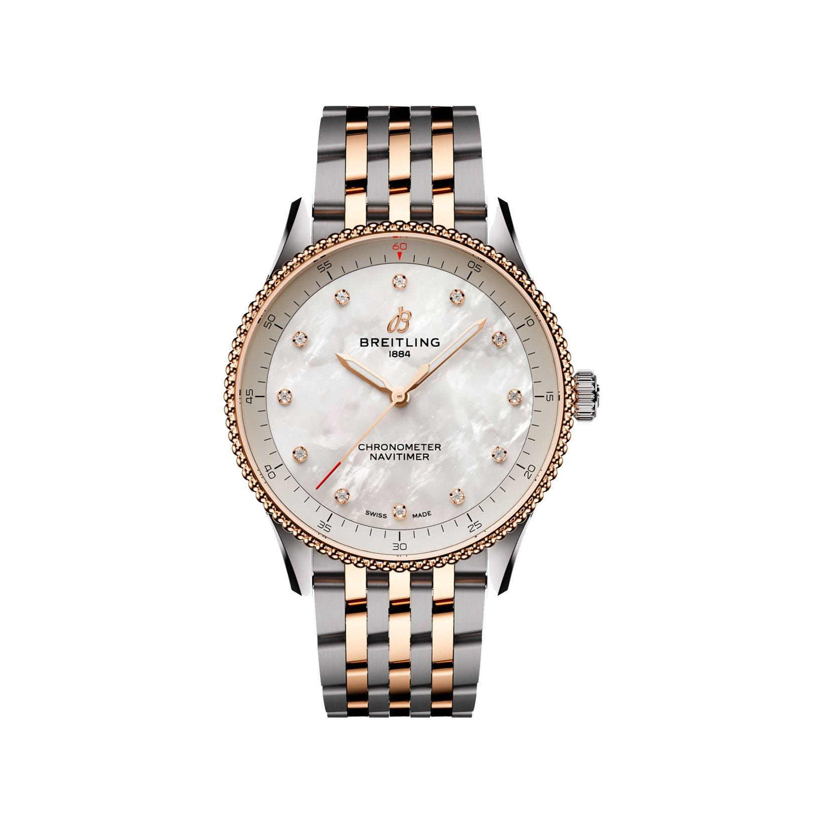 Breitling Navitimer B77 Quartz 32 mm Stainless Steel And Red Gold Watch  White Dial  Stainless Steel And Red Gold Bracelet