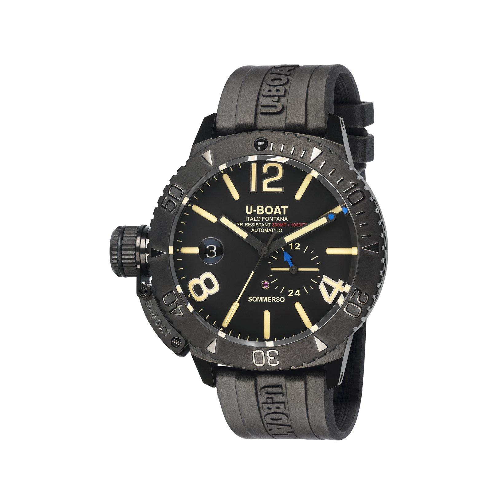 U-Boat Sommerso  Automatic 46 mm Stainless Steel Dlc Watch  Black Dial   Rubber Strap