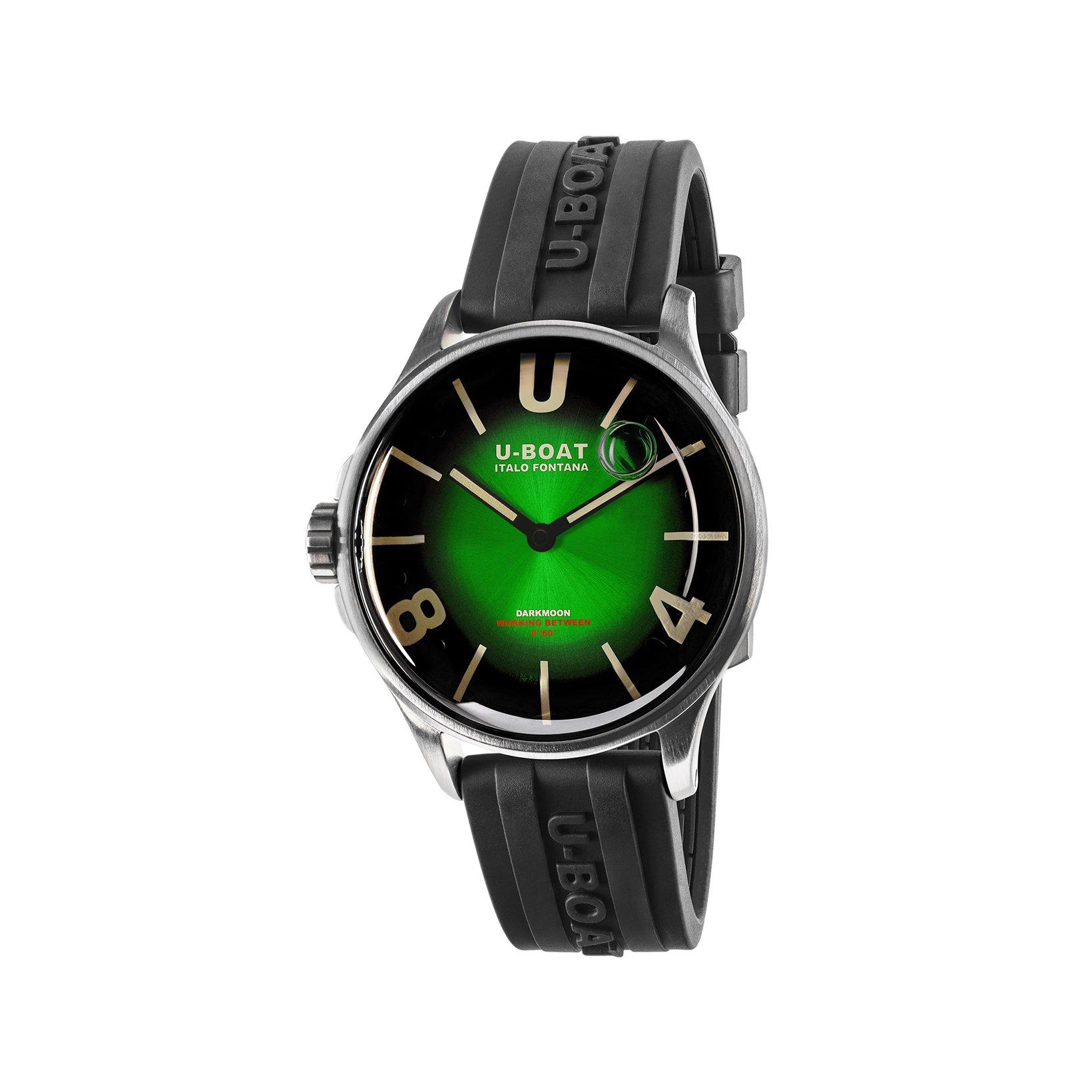U-Boat Darkmoon Quartz 40 mm Stainless Steel Watch  Green And Black Dial   Rubber Strap