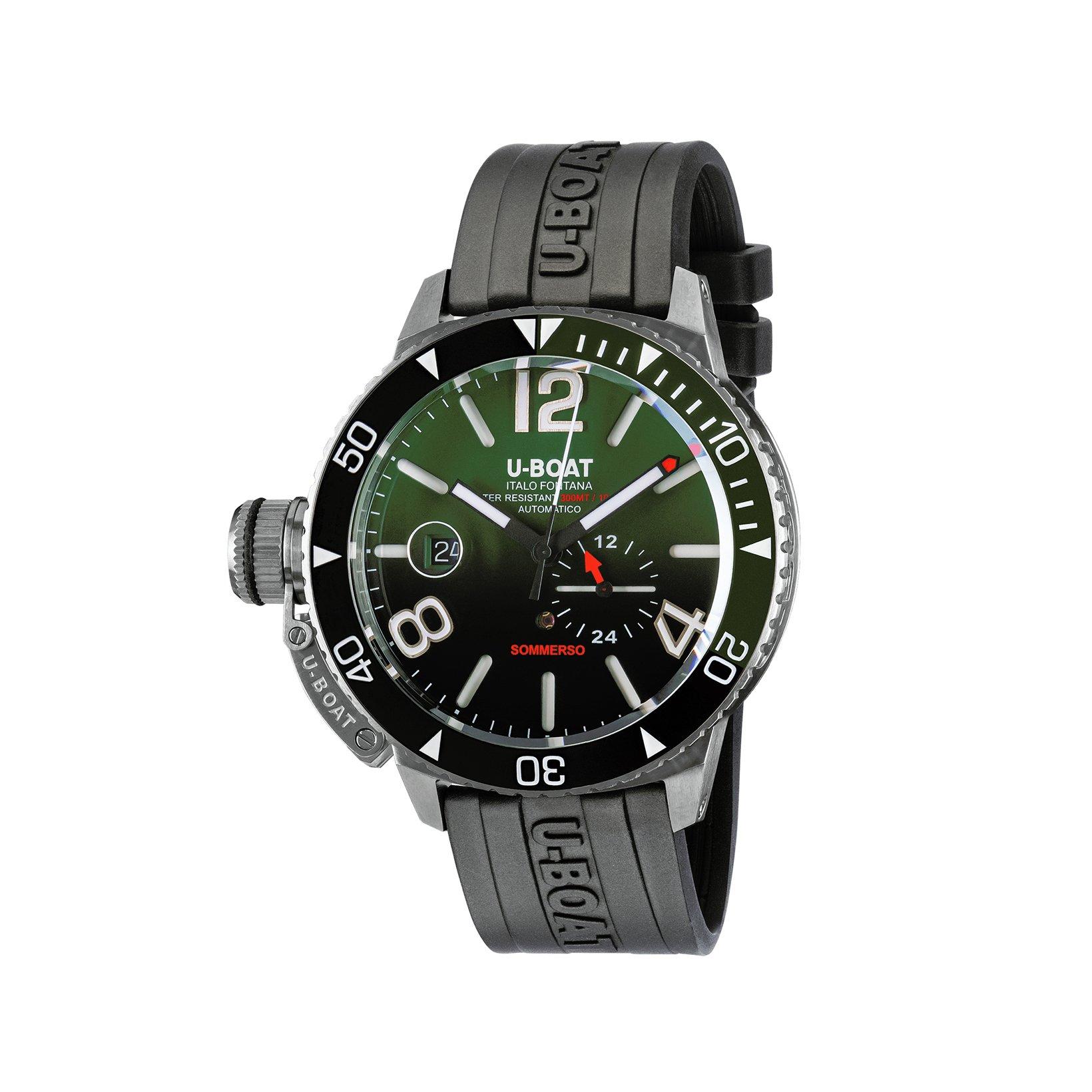 U-Boat Sommerso  Automatic 46 mm Stainless Steel Watch  Green Dial   Rubber Strap