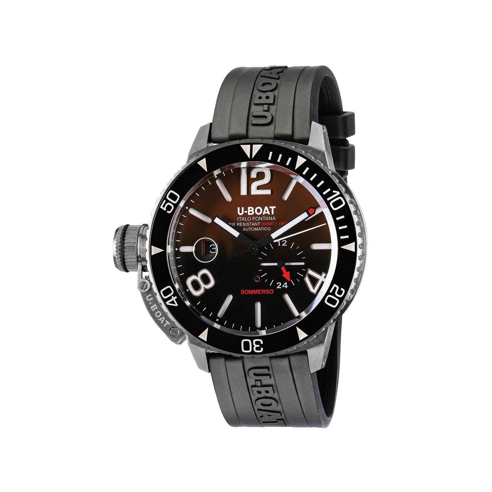 U-Boat Sommerso  Automatic 46 mm Stainless Steel Watch  Brown Dial   Rubber Strap