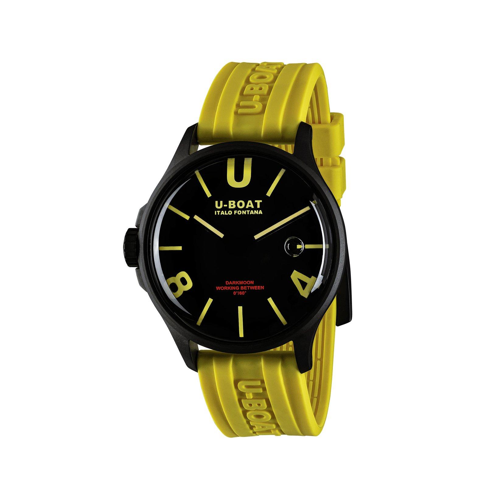 U-Boat Darkmoon 44mm Bk Yellow Pvd Quartz 44 mm Stainless Steel Pvd Watch  Black And Yellow Dial   Rubber Strap