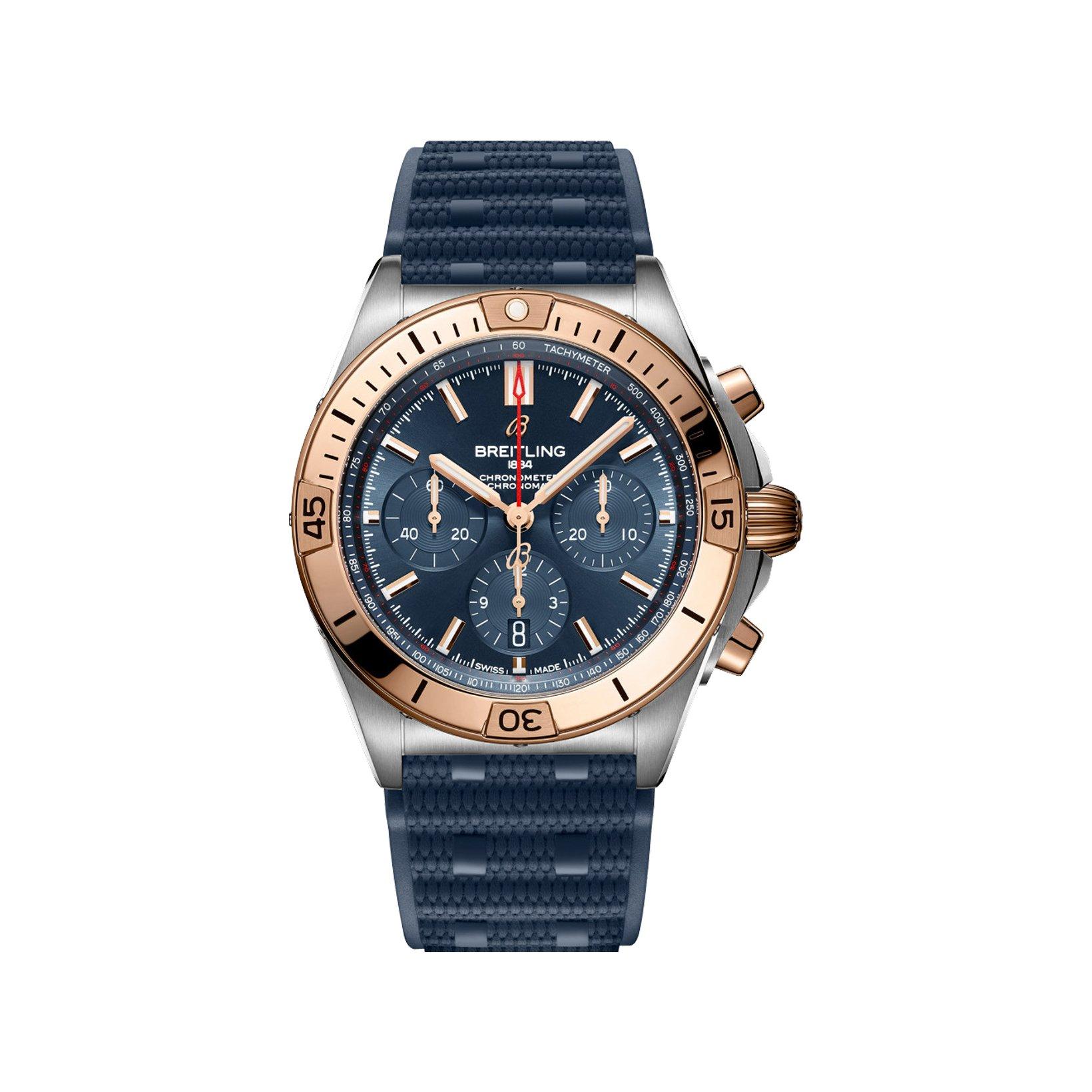 Breitling Chronomat B01 Automatic 42 mm Stainless Steel And Red Gold Watch  Blue Dial   Rubber Strap