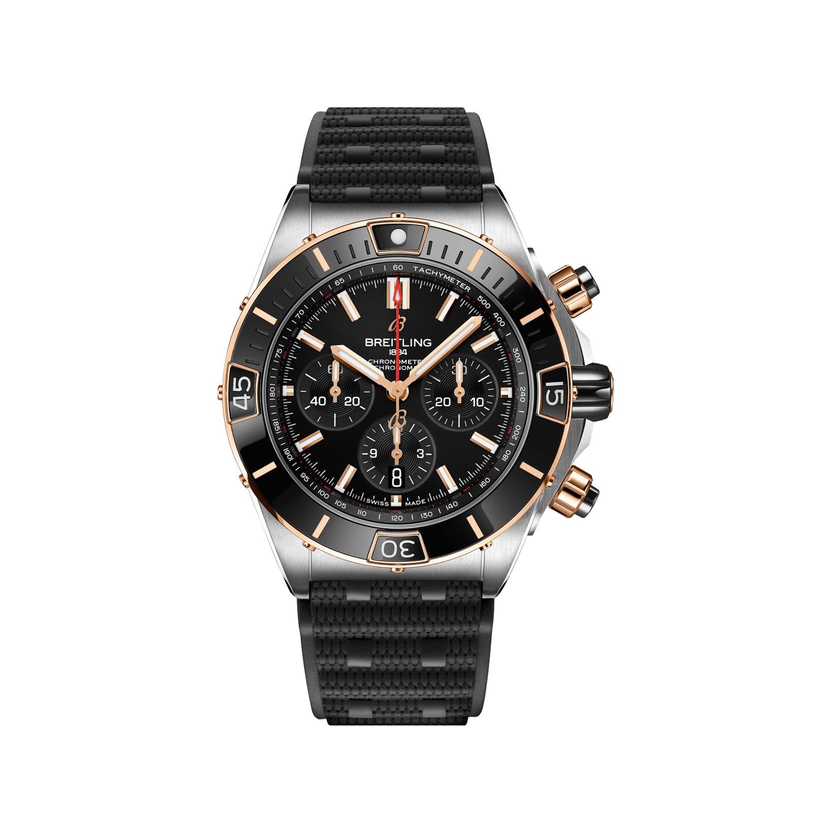 Breitling Chronomat B01 Automatic 44 mm Stainless Steel And Red Gold Watch  Black Dial   Rubber Strap