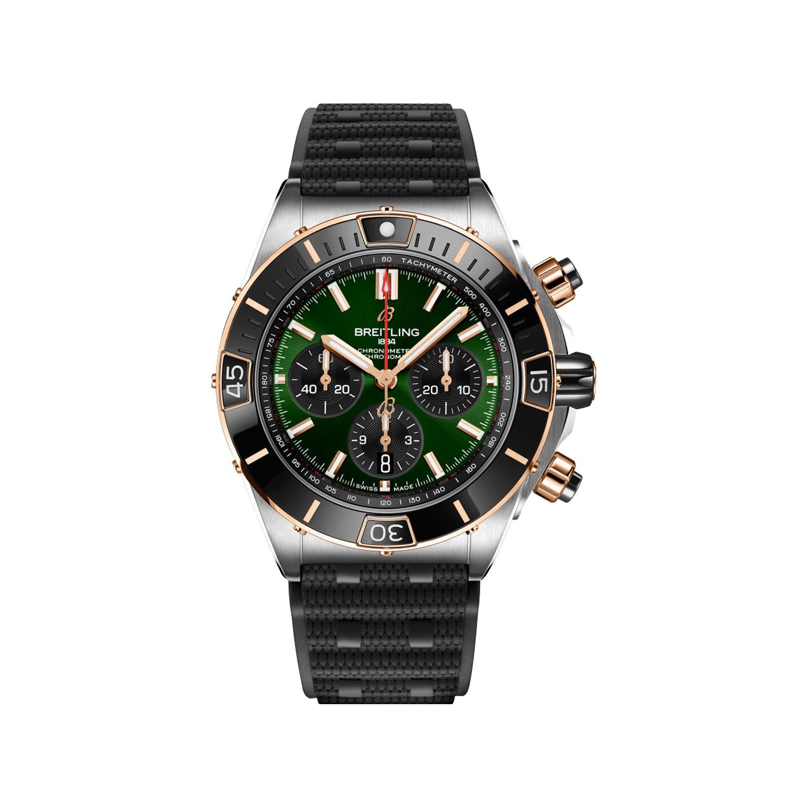 Breitling Chronomat B01 Automatic 44 mm Stainless Steel And Red Gold Watch  Green Dial   Rubber Strap