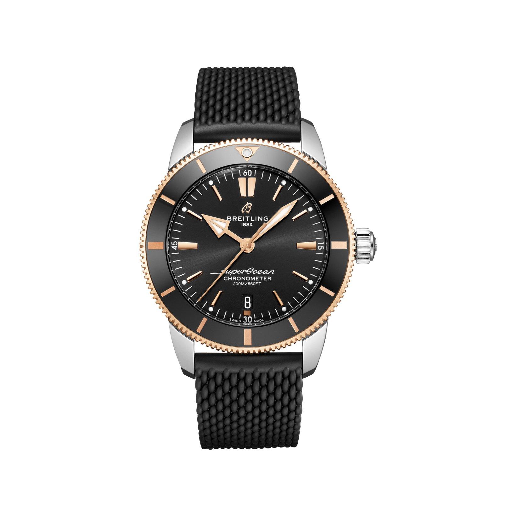 Breitling Superocean Heritage B20 Automatic 44 mm Stainless Steel And Red Gold Watch  Black Dial   Rubber Strap