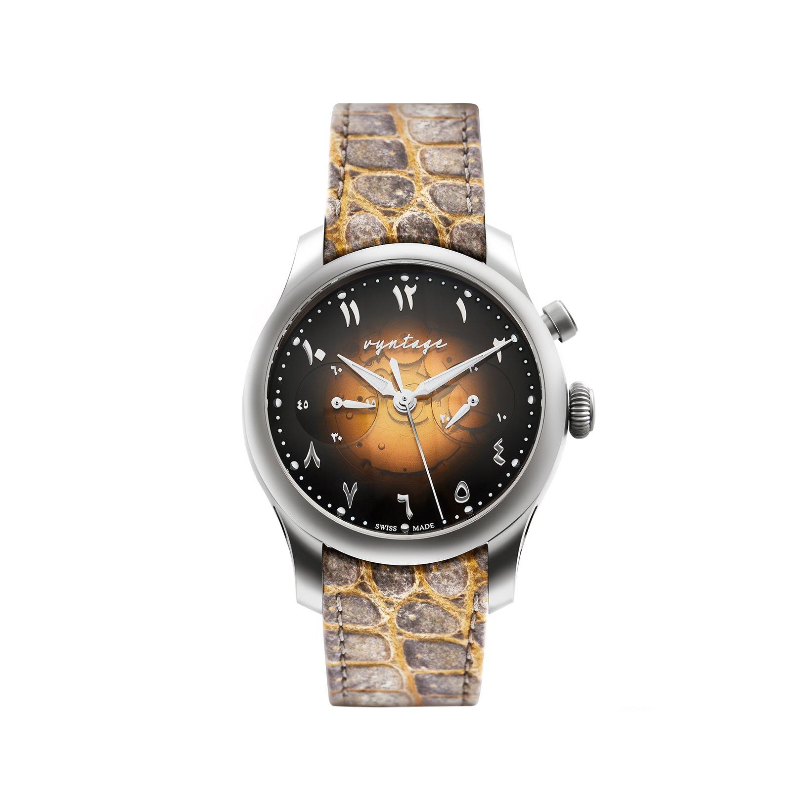 Vyntage Horology Monogrpah Pumpkyn Manual Winding 40 mm Titanium Watch  Orange Dial   Leather Strap