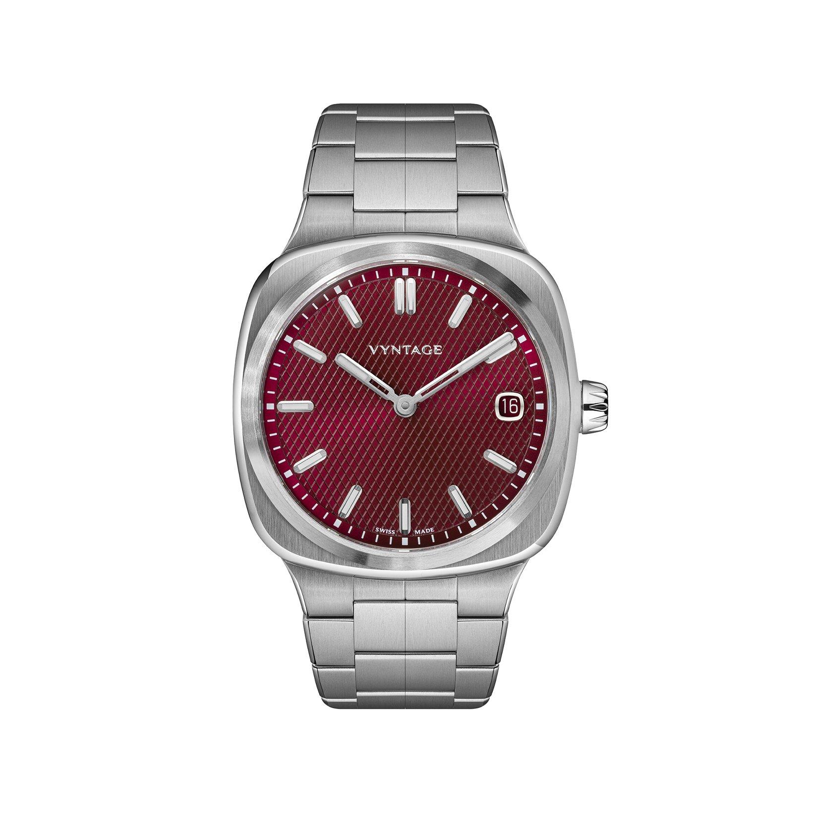 Vyntage Horology Strata Strata Burgundy Automatic 40 mm Titanium Watch  Burgundy Dial  Titanium Bracelet