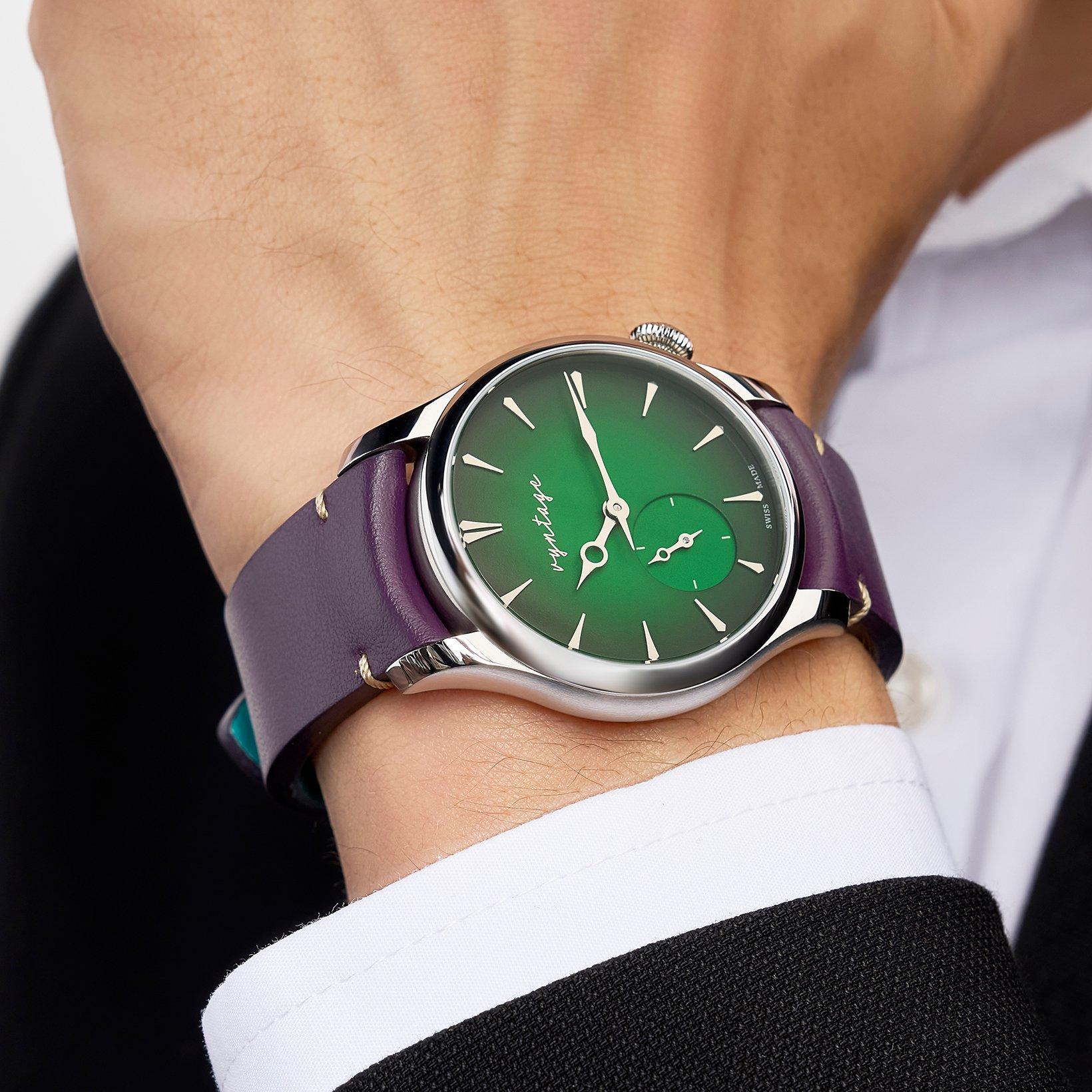Vyntage Horology Purity Purity Dusk Manual Winding  mm Stainless Steel Watch  Green Dial   Calf Skin Strap