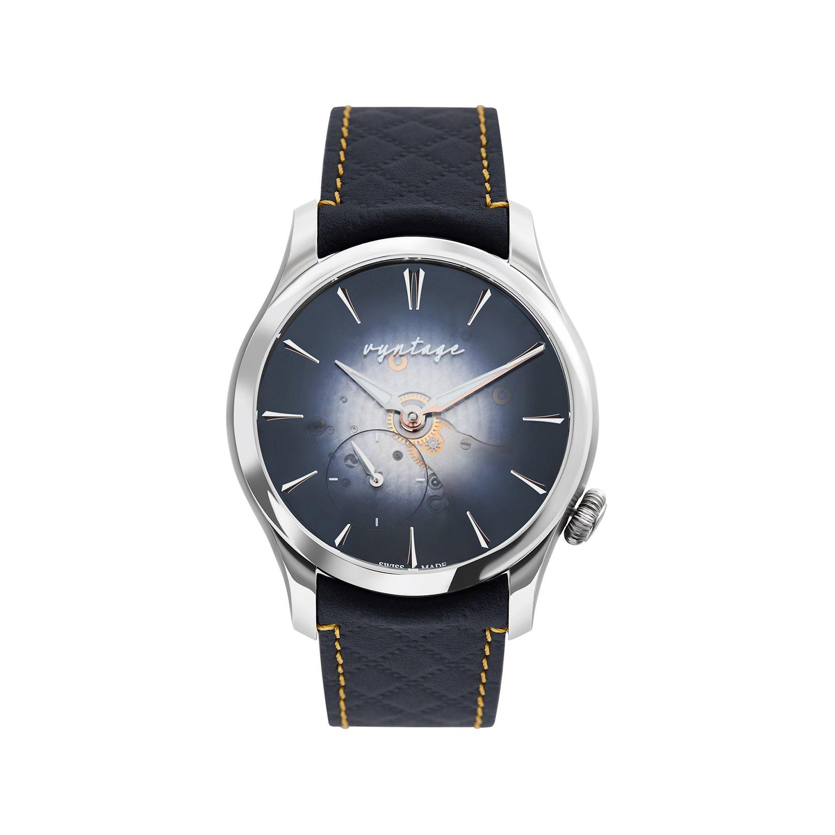 Vyntage Horology Purity Midnight Manual Winding 39 mm Titanium Watch  Black Dial   Leather Strap