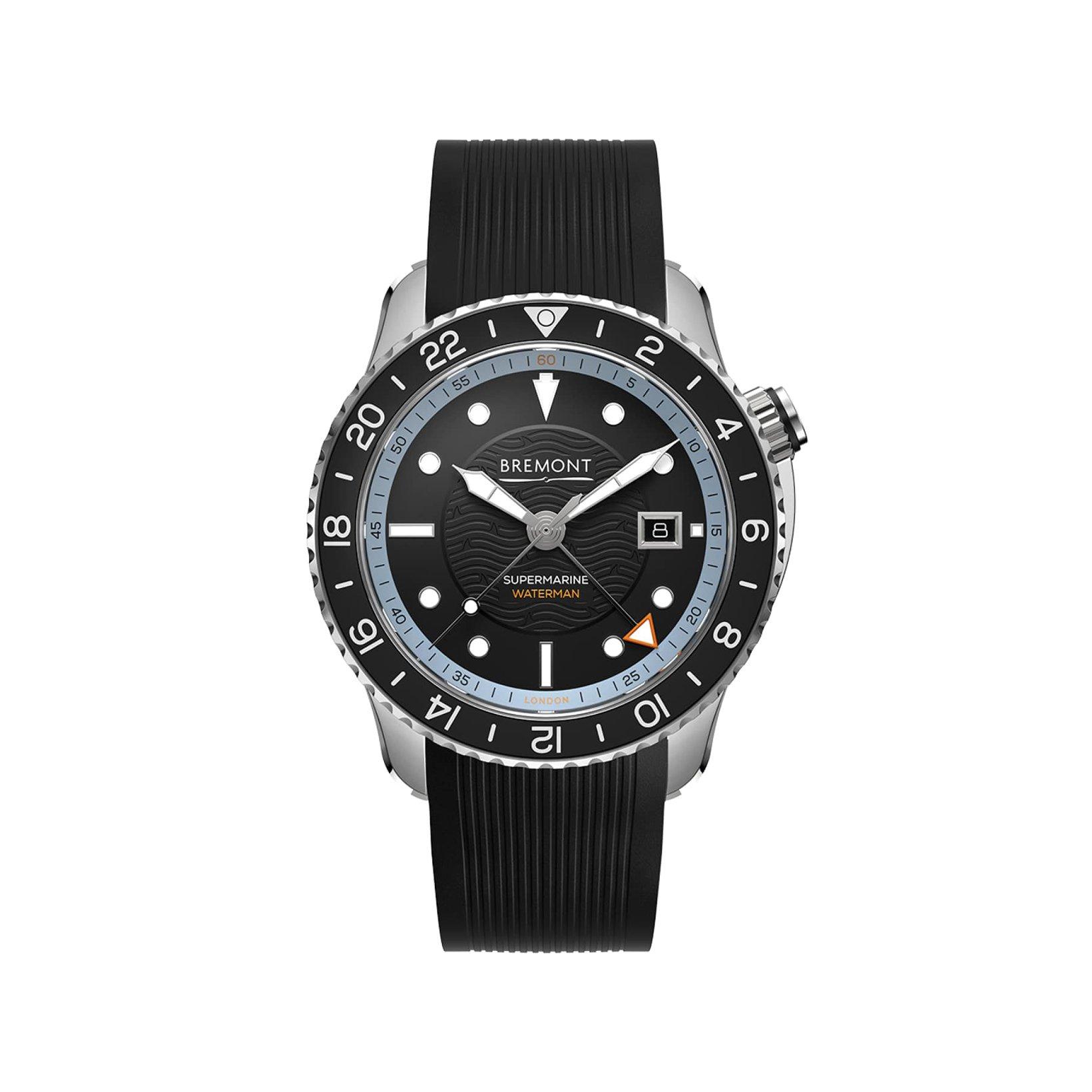 Bremont Supermarine Waterman Apex Ii Automatic 43 mm Stainless Steel Watch  Black Dial   Rubber Strap