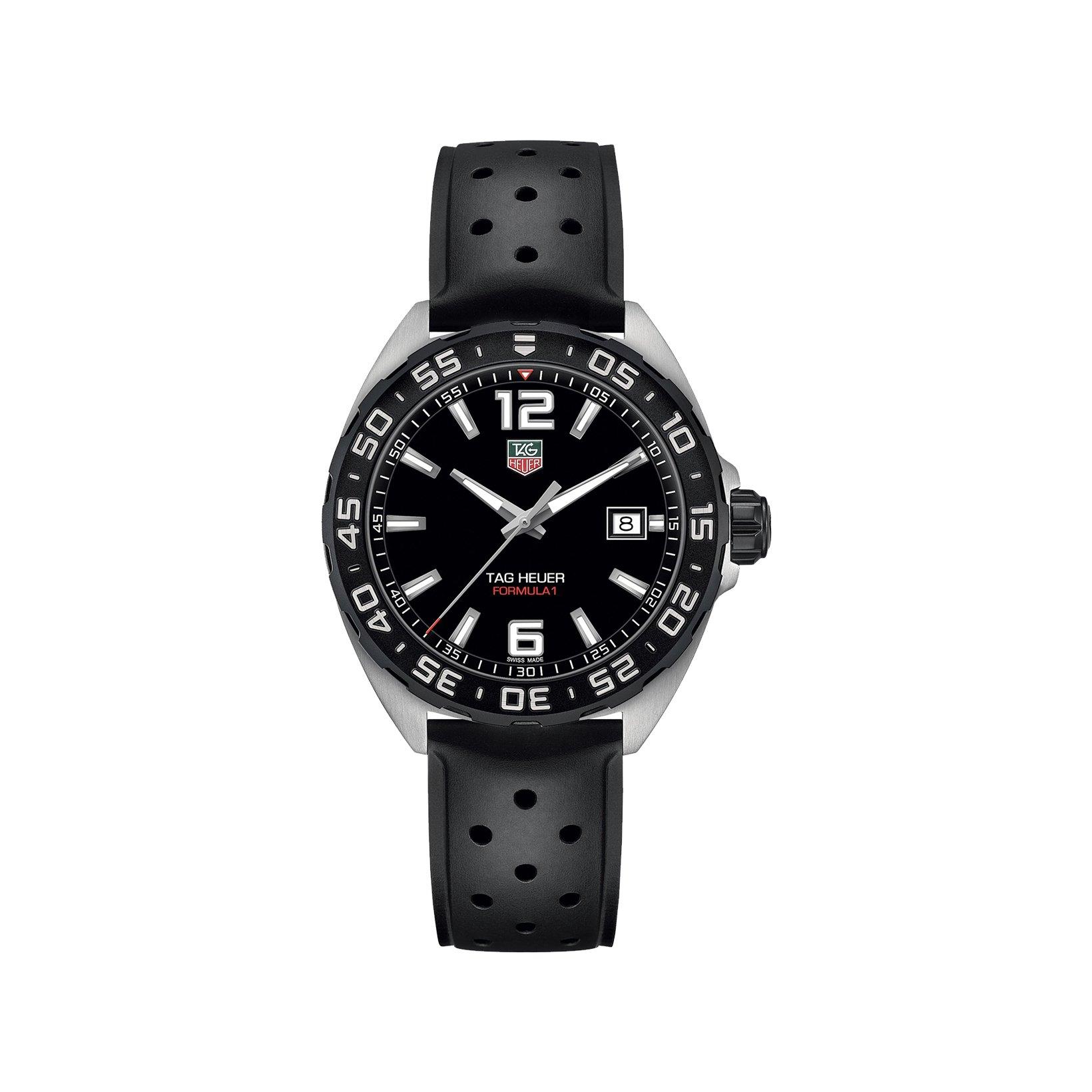 Tag-Heuer Formula 1 Date Quartz 41 mm Stainless Steel Watch  Black Dial   Rubber Strap