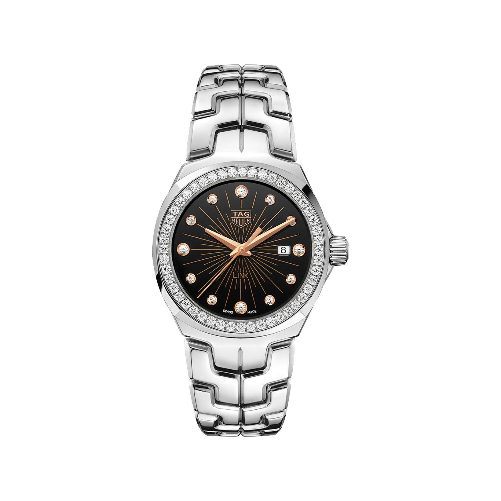 Tag-Heuer Link Date Quartz 32 mm Stainless Steel Watch  Black Dial  Stainless Steel Bracelet