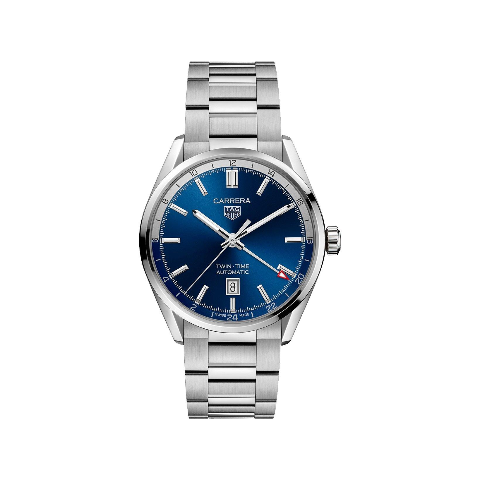 Tag-Heuer Carrera Twin-Time Automatic 41 mm Stainless Steel Watch  Blue Dial  Stainless Steel Bracelet