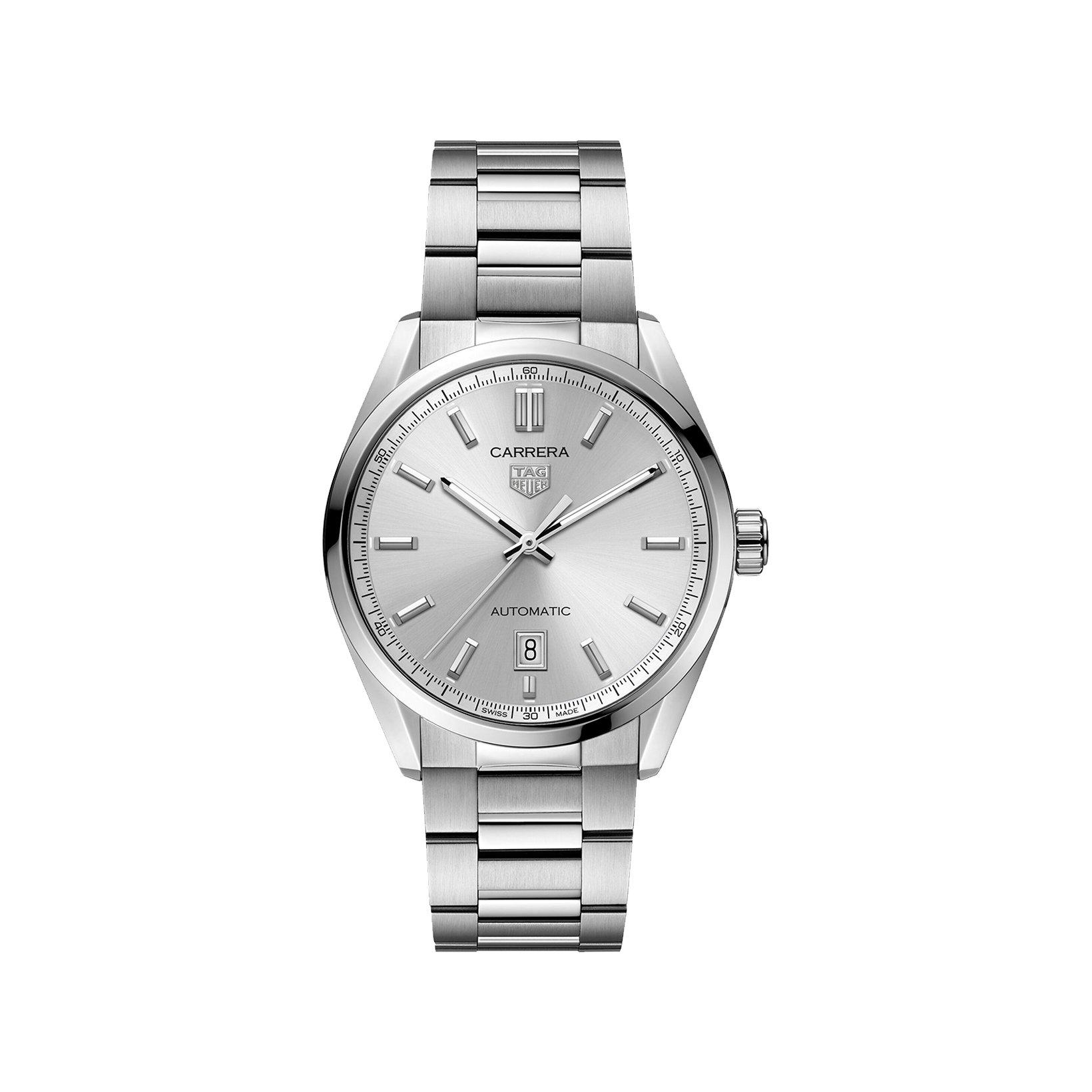 Tag-Heuer Carrera Date Automatic 39 mm Stainless Steel Watch  Silver Dial  Stainless Steel Bracelet