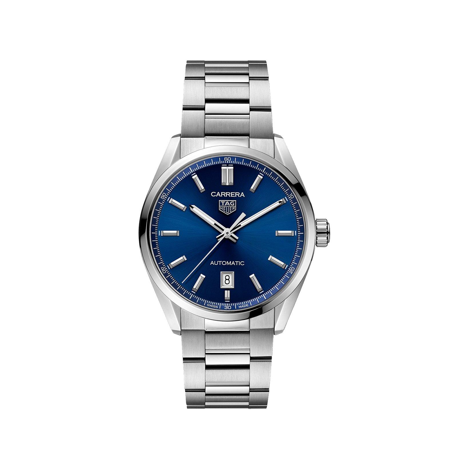 Tag-Heuer Carrera Date Automatic 39 mm Stainless Steel Watch  Blue Dial  Stainless Steel Bracelet