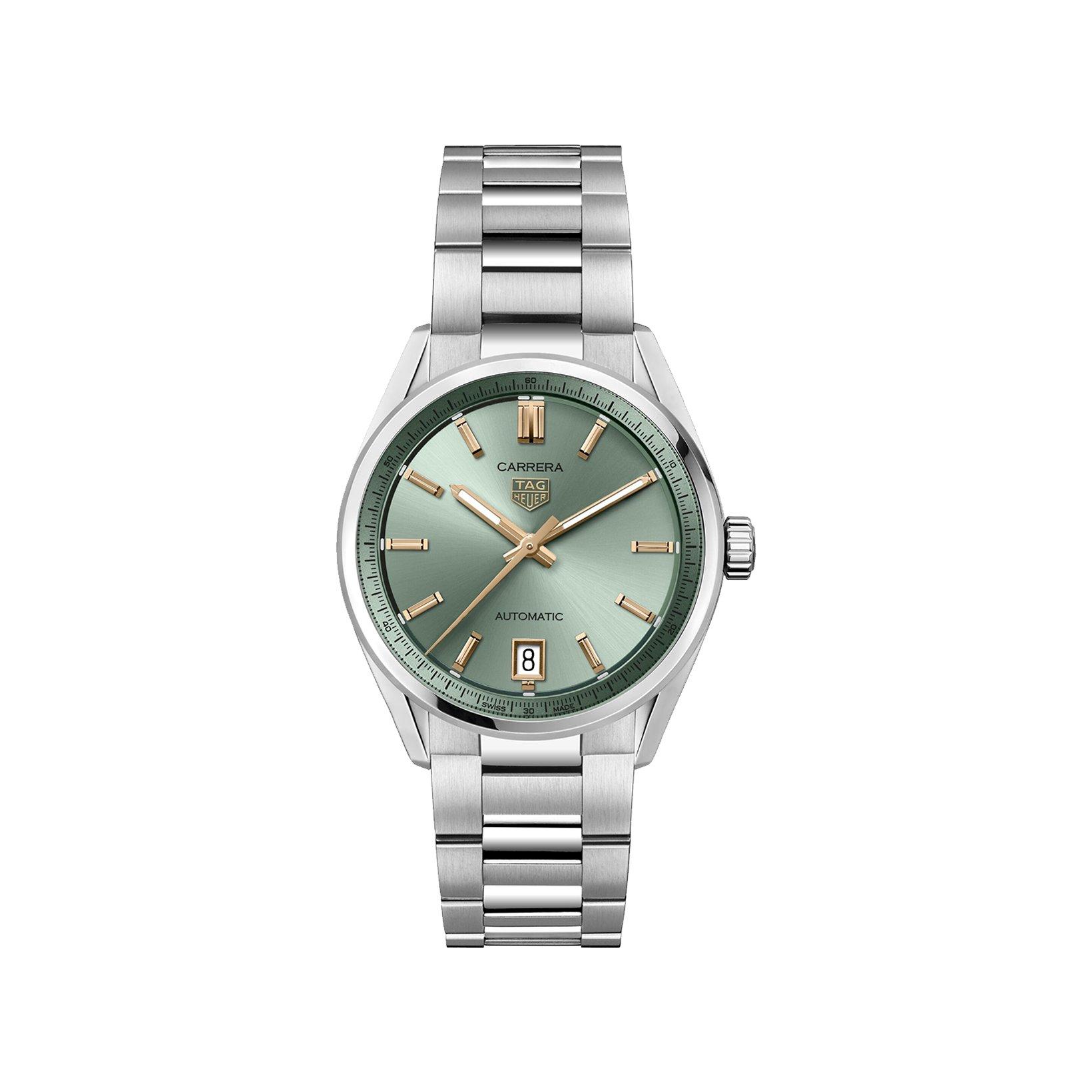 Tag-Heuer Carrera Date Automatic 36 mm Stainless Steel Watch  Green Dial  Stainless Steel Bracelet