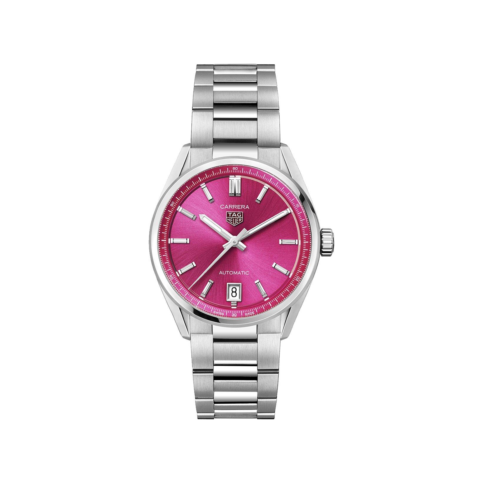 Tag-Heuer Carrera Date Automatic 36 mm Stainless Steel Watch  Pink Dial  Stainless Steel Bracelet