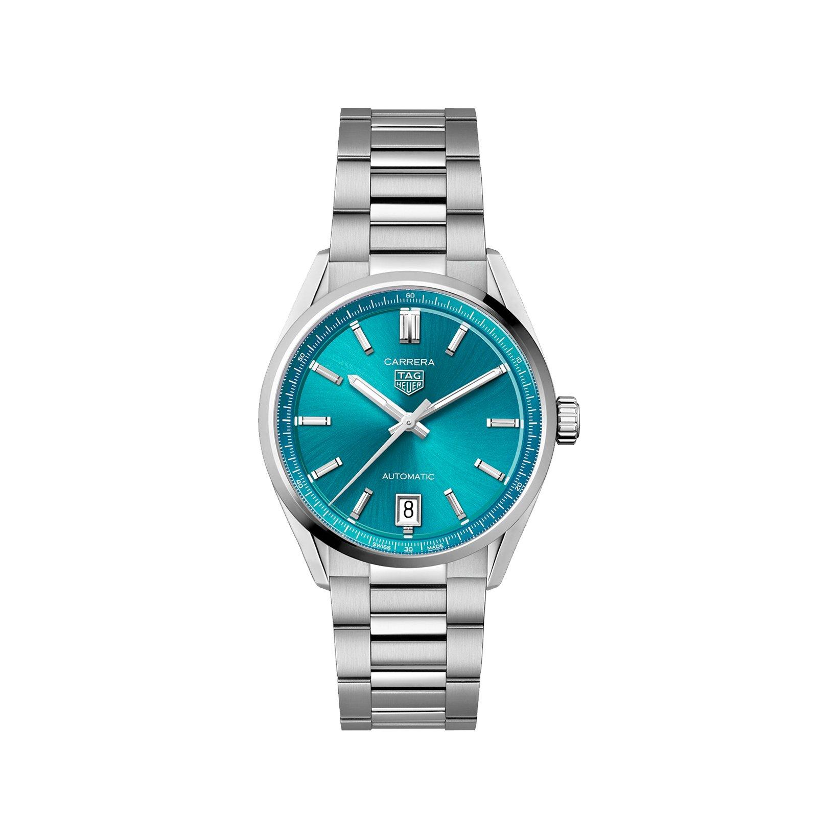 Tag-Heuer Carrera Date Automatic 36 mm Stainless Steel Watch  Turquoise Dial  Stainless Steel Bracelet