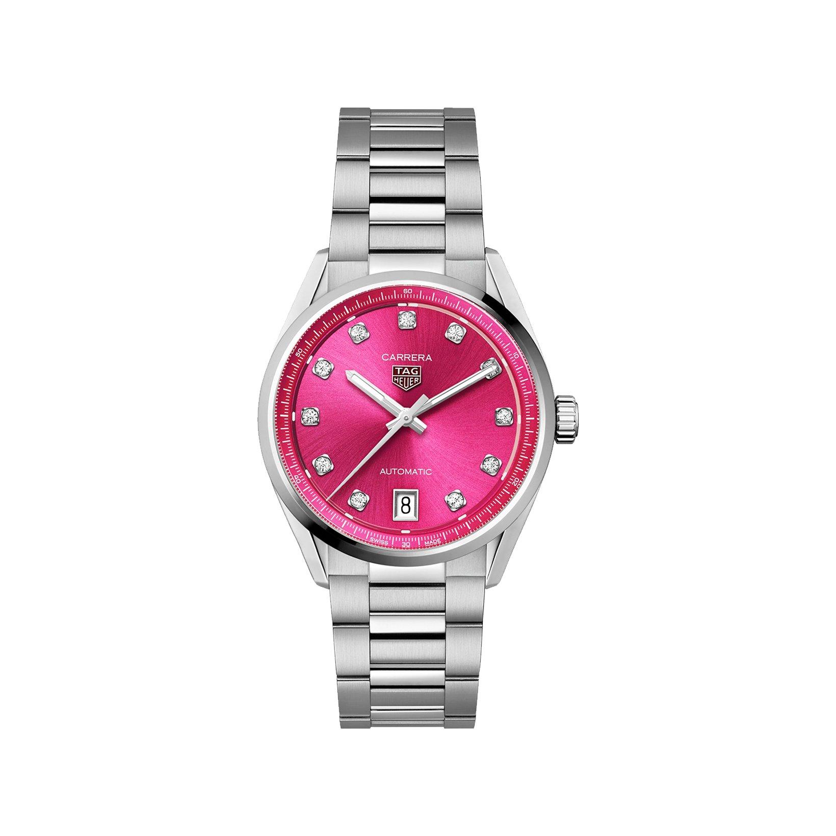 Tag-Heuer Carrera Date Automatic 36 mm Stainless Steel Watch  Pink Dial  Stainless Steel Bracelet