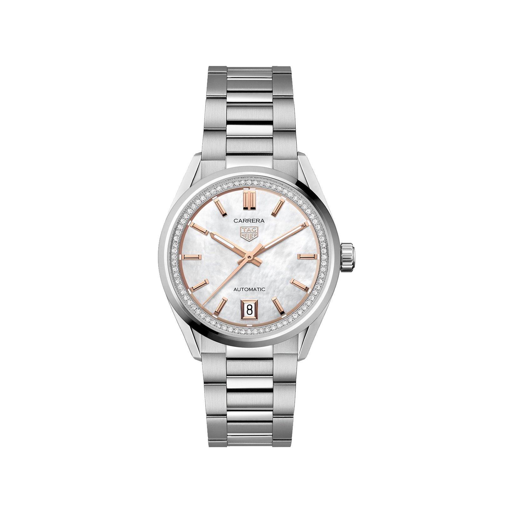 Tag-Heuer Carrera Date Automatic 36 mm Stainless Steel Watch  White Dial  Stainless Steel Bracelet