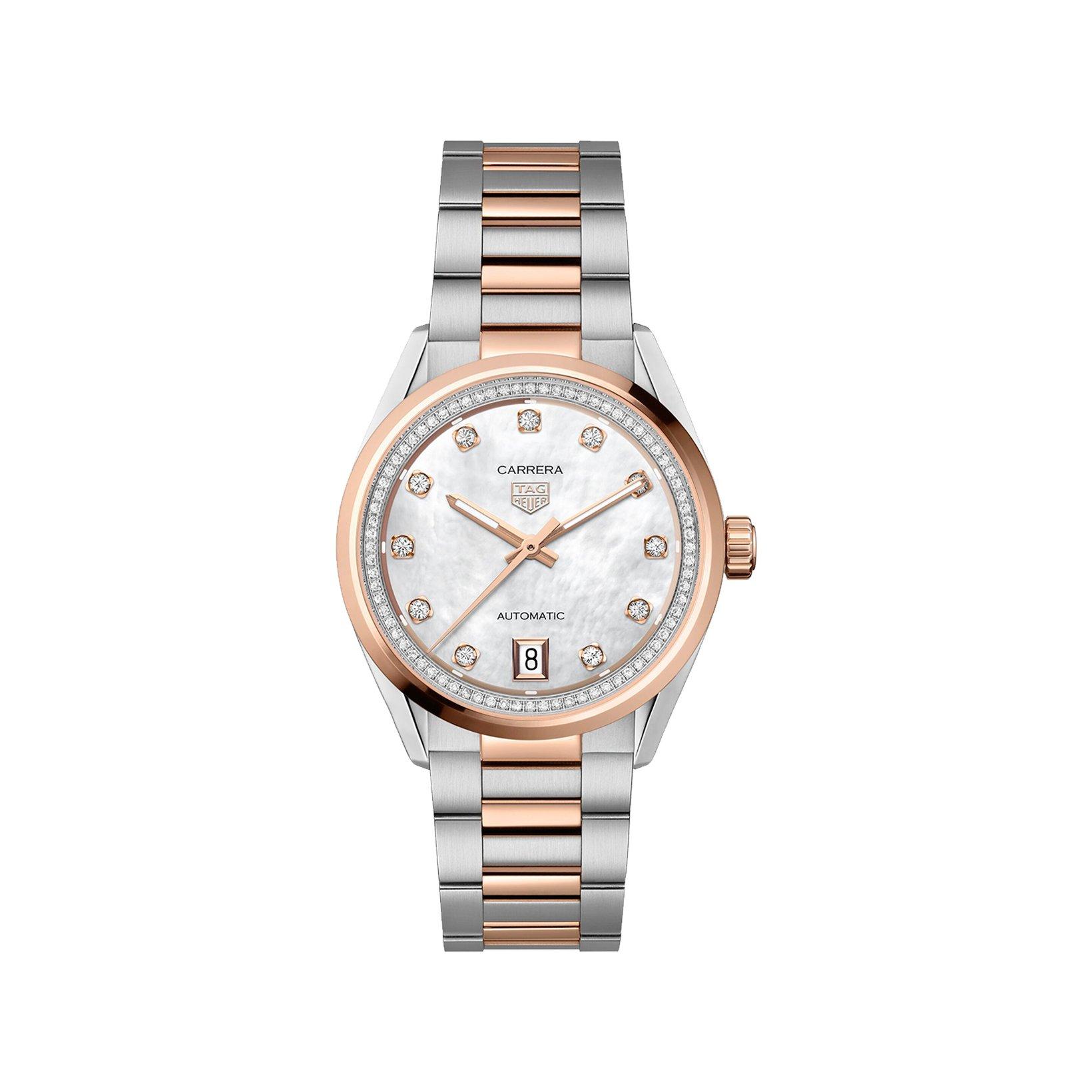 Tag-Heuer Carrera Date Automatic 36 mm Stainless Steel And Rose Gold Watch  White Dial  Stainless Steel And Rose Gold Bracelet