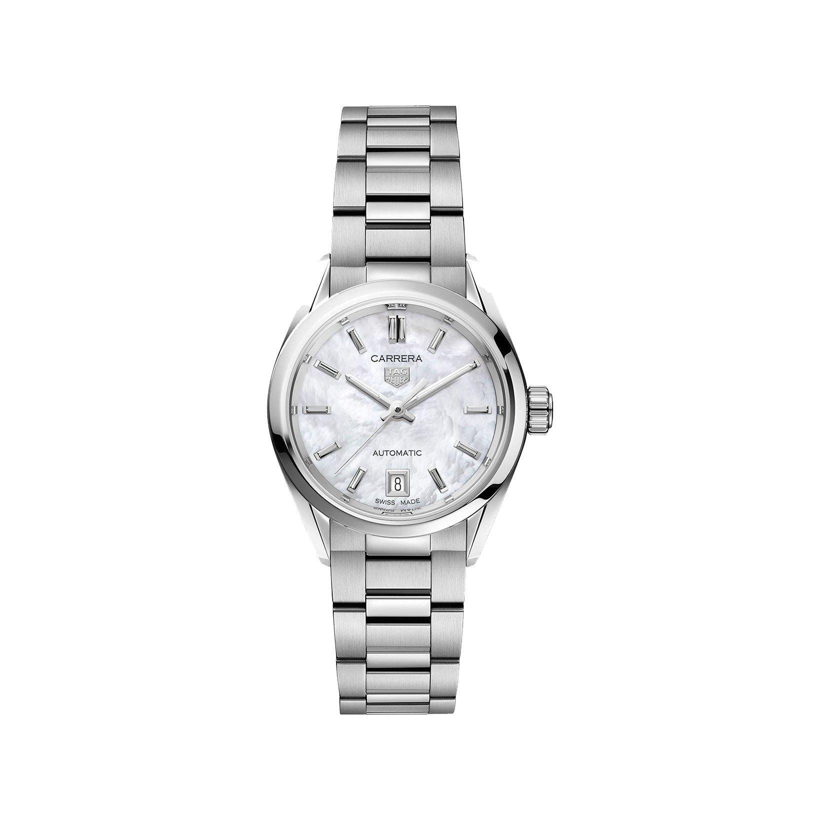 Tag-Heuer Carrera Date Automatic 29 mm Stainless Steel Watch  White Dial  Stainless Steel Bracelet