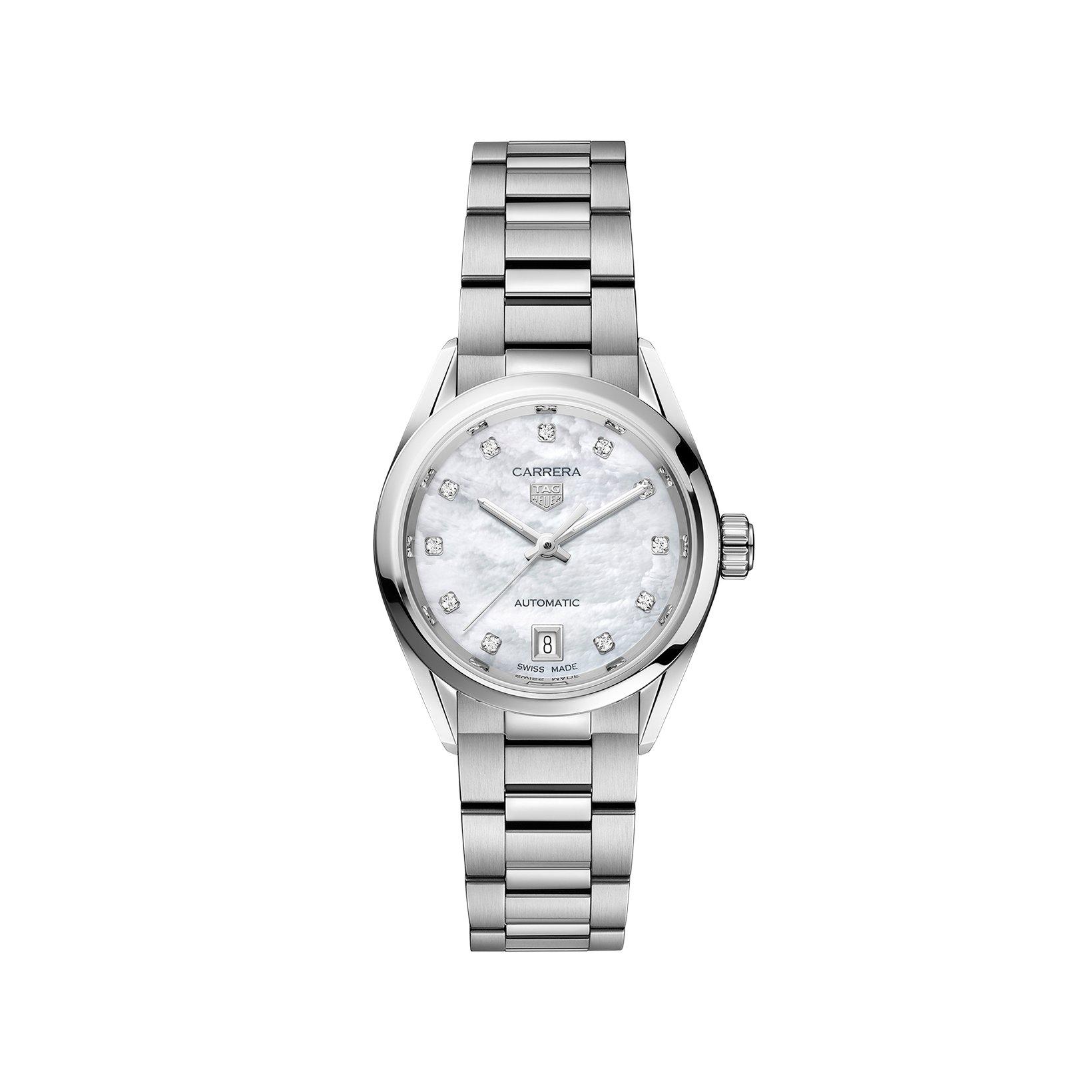 Tag-Heuer Carrera Date Automatic 29 mm Stainless Steel Watch  White Dial  Stainless Steel Bracelet