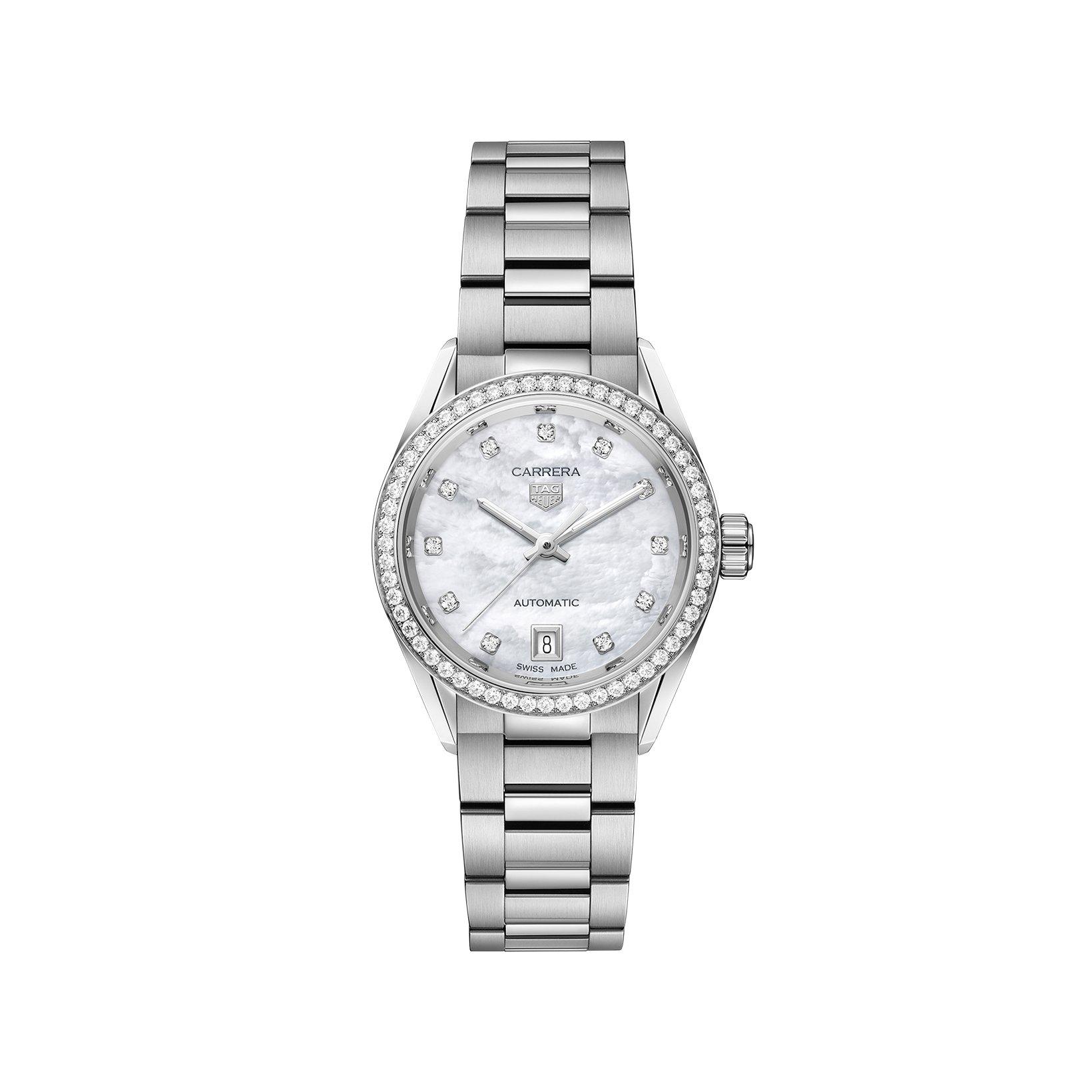 Tag-Heuer Carrera Date Automatic 29 mm Stainless Steel Watch  White Dial  Stainless Steel Bracelet