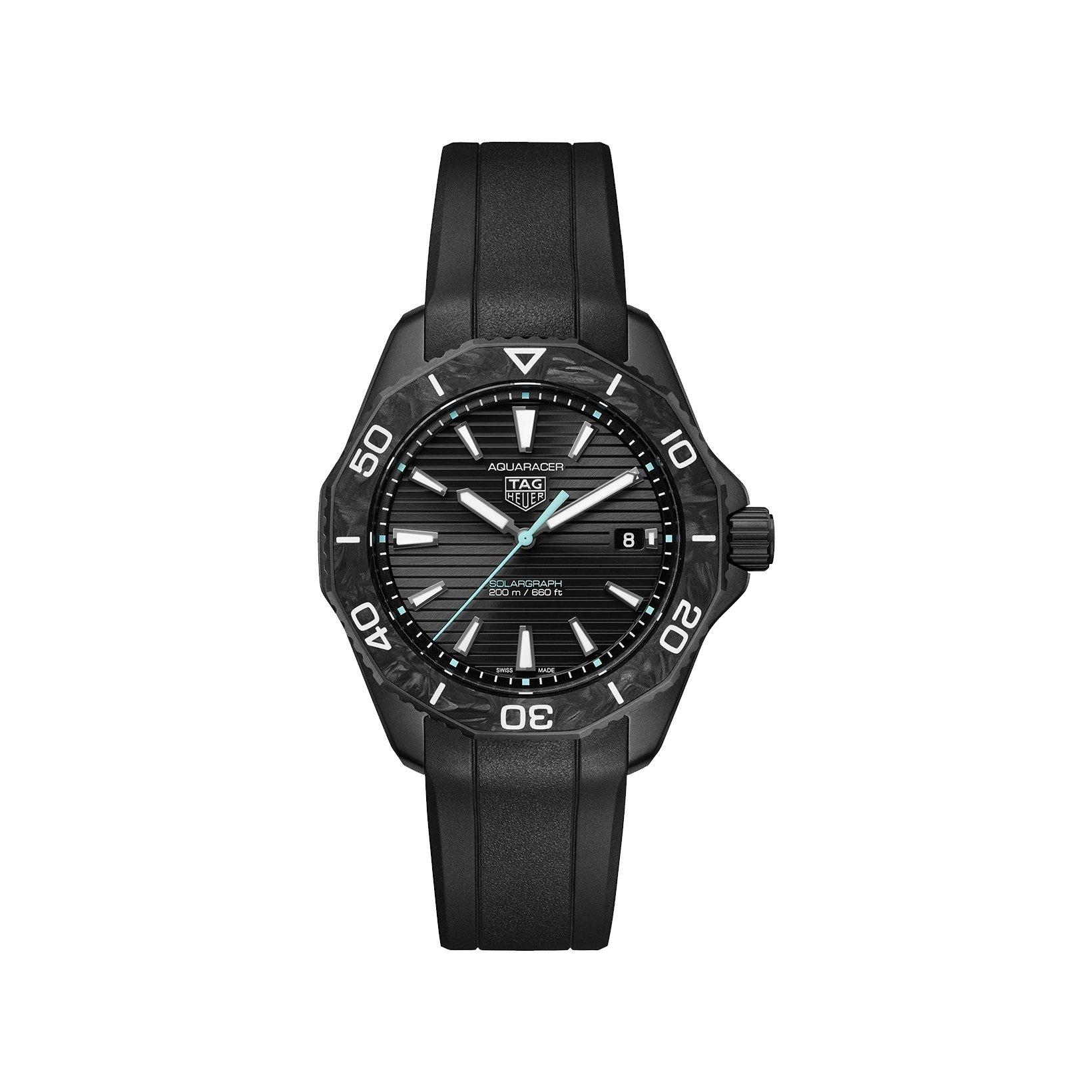 Tag-Heuer Aquaracer Professional 200 Solargraph Solar Quartz 40 mm Stainless Steel Dlc Watch  Black Dial   Rubber Strap