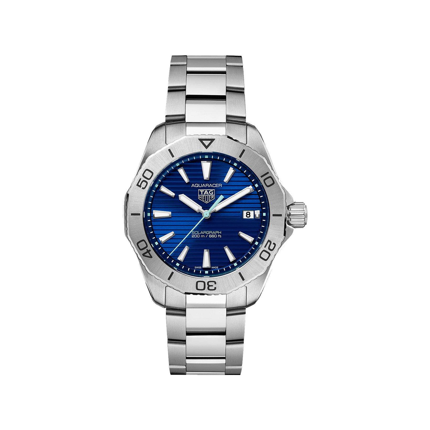 Tag-Heuer Aquaracer Professional 200 Solargraph Solar Quartz 40 mm Stainless Steel Watch  Blue Dial  Stainless Steel Bracelet