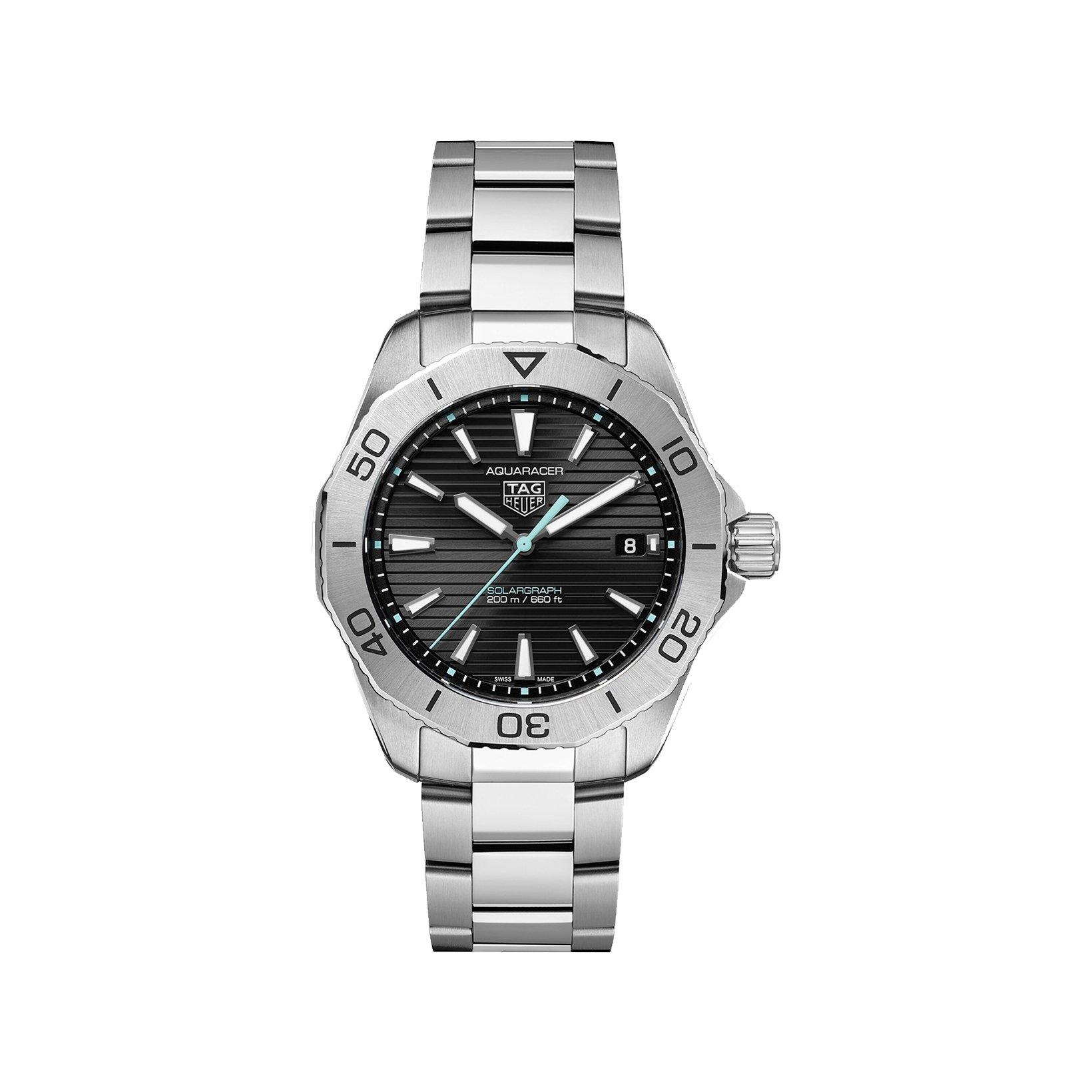 Tag-Heuer Aquaracer Professional 200 Solargraph Solar Quartz 40 mm Stainless Steel Watch  Black Dial  Stainless Steel Bracelet
