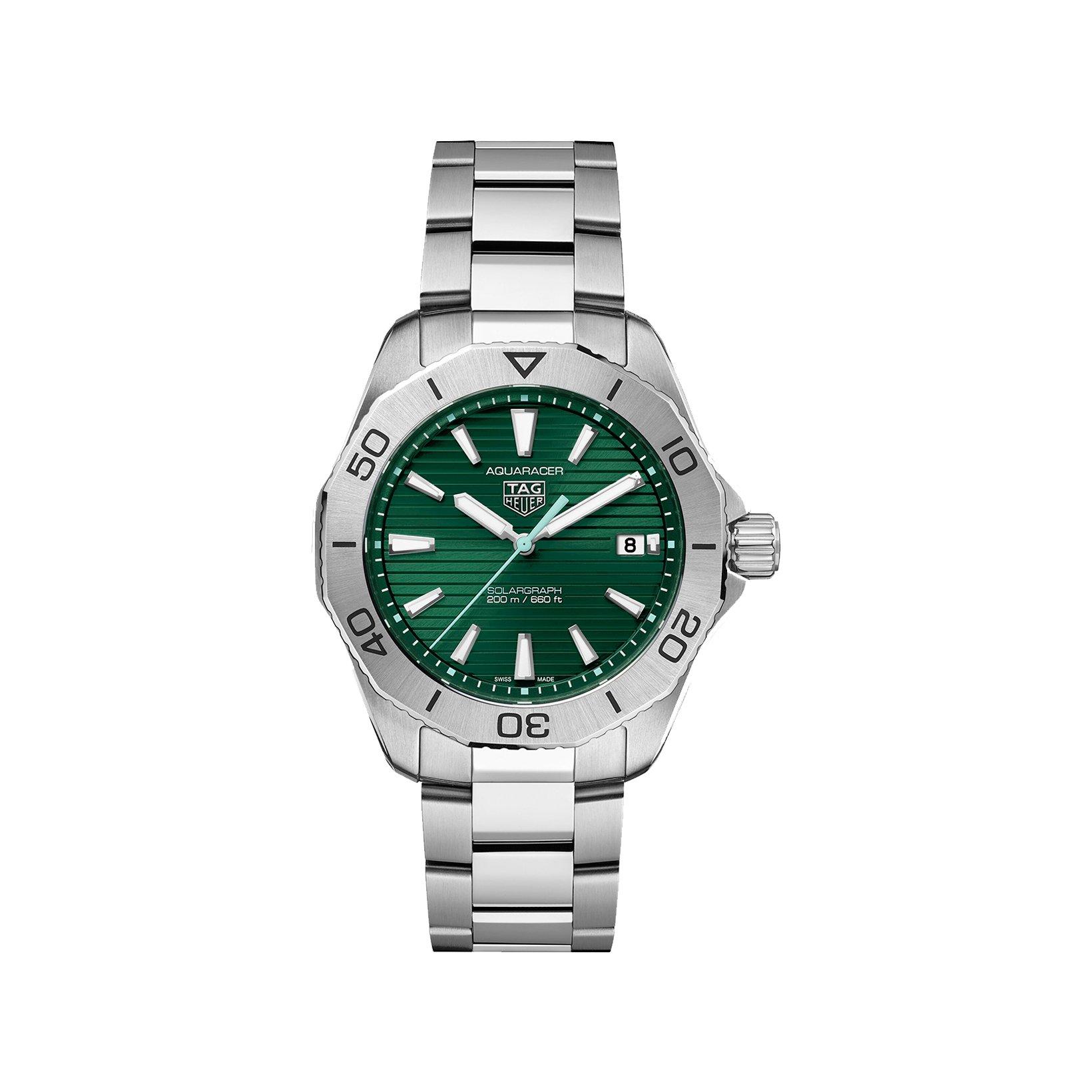 Tag-Heuer Aquaracer Professional 200 Solargraph Solar Quartz 40 mm Stainless Steel Watch  Green Dial  Stainless Steel Bracelet