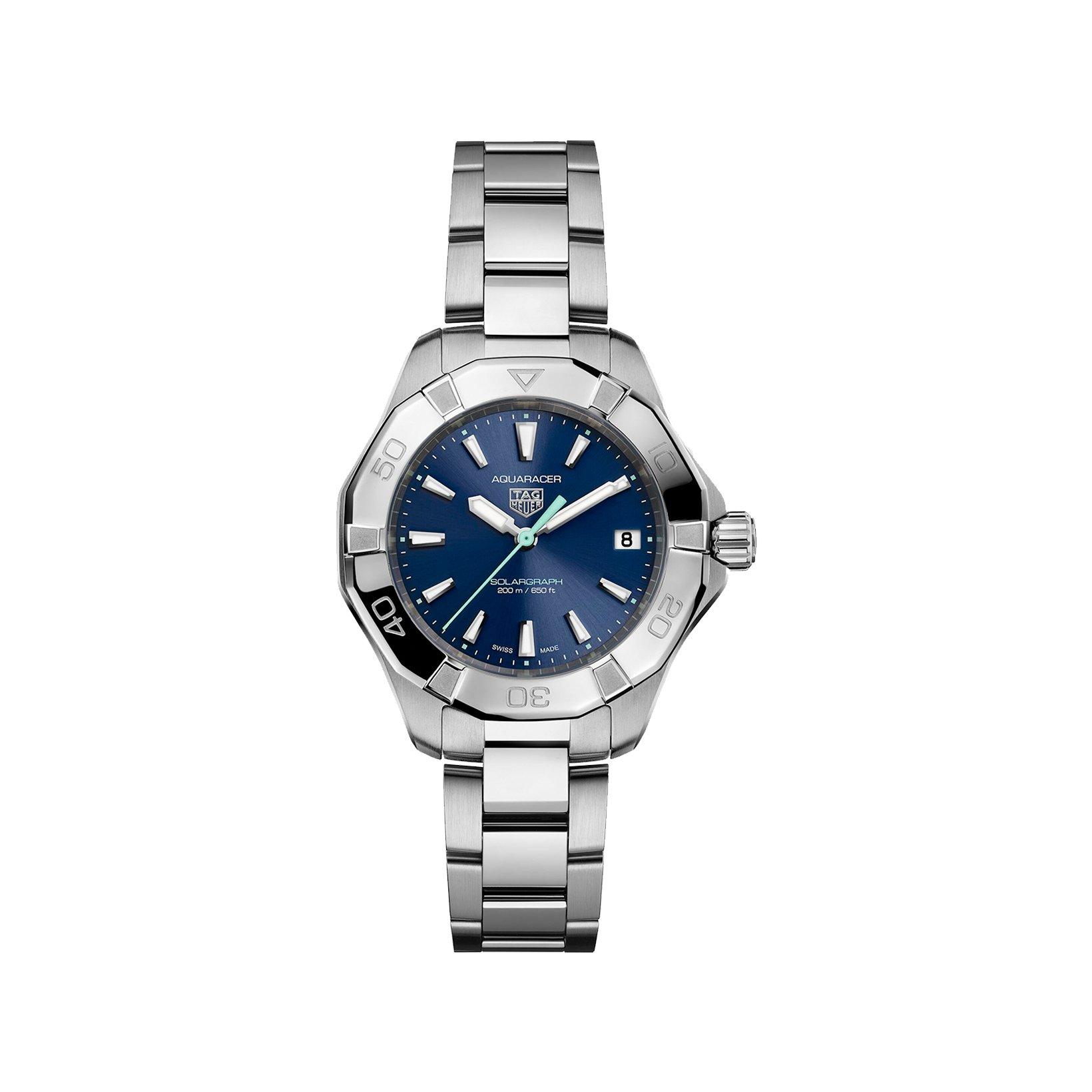 Tag-Heuer Aquaracer Professional 200 Solargraph Solar Quartz 34 mm Stainless Steel Watch  Blue Dial  Stainless Steel Bracelet